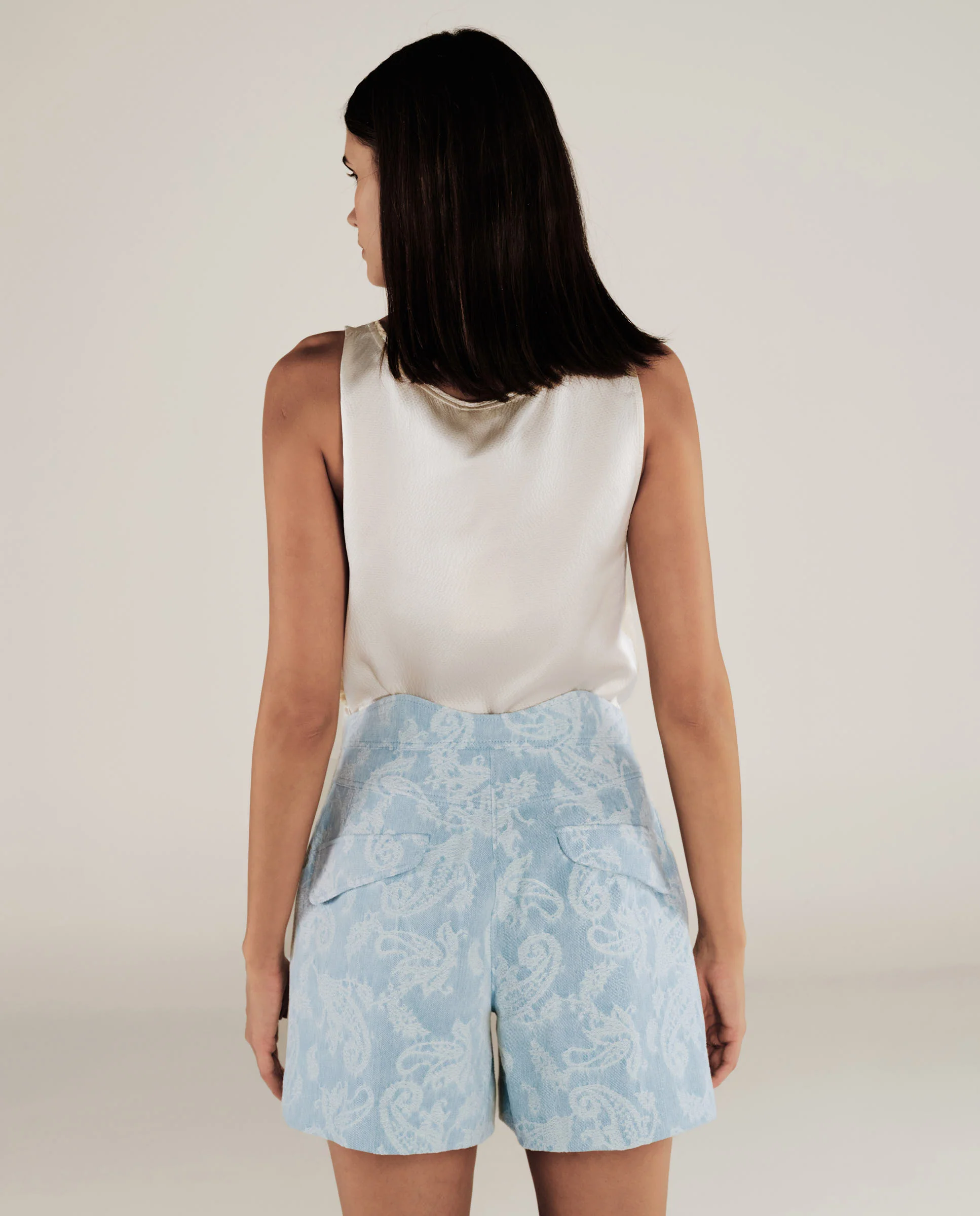 AARYA | Pale Denim Blue Paisley Cotton Shorts - Image 3