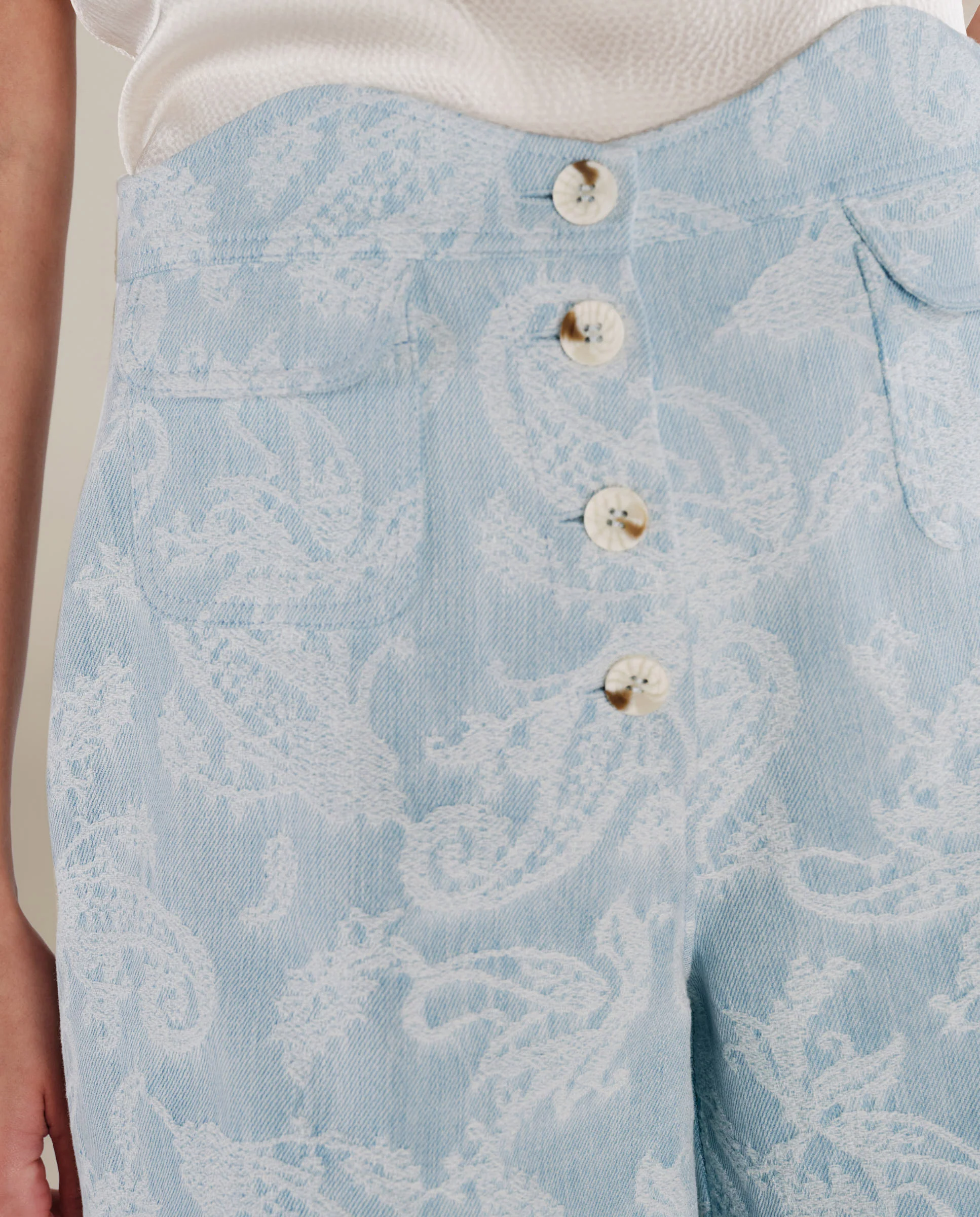 AARYA | Pale Denim Blue Paisley Cotton Shorts - Image 6