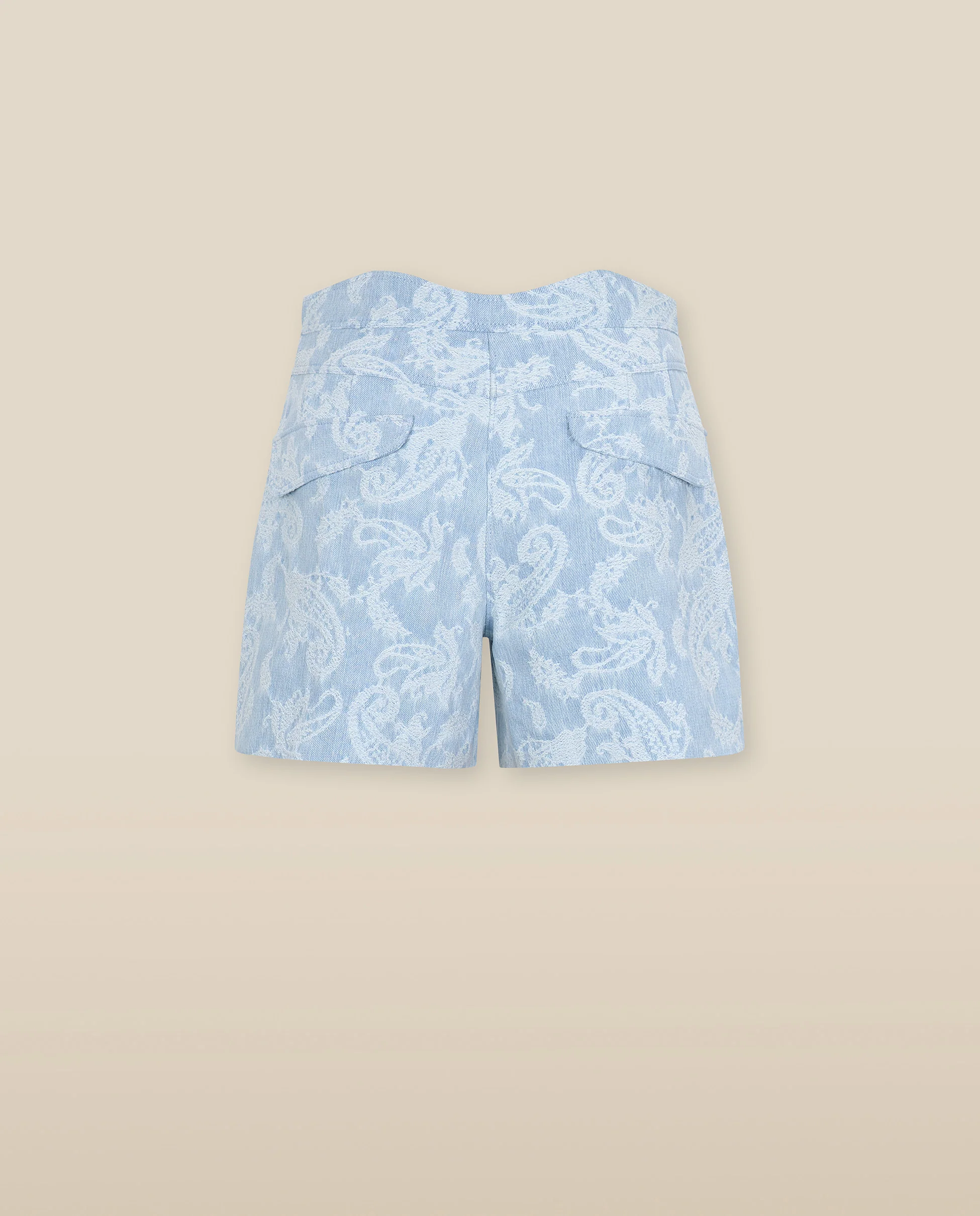 AARYA | Pale Denim Blue Paisley Cotton Shorts - Image 8