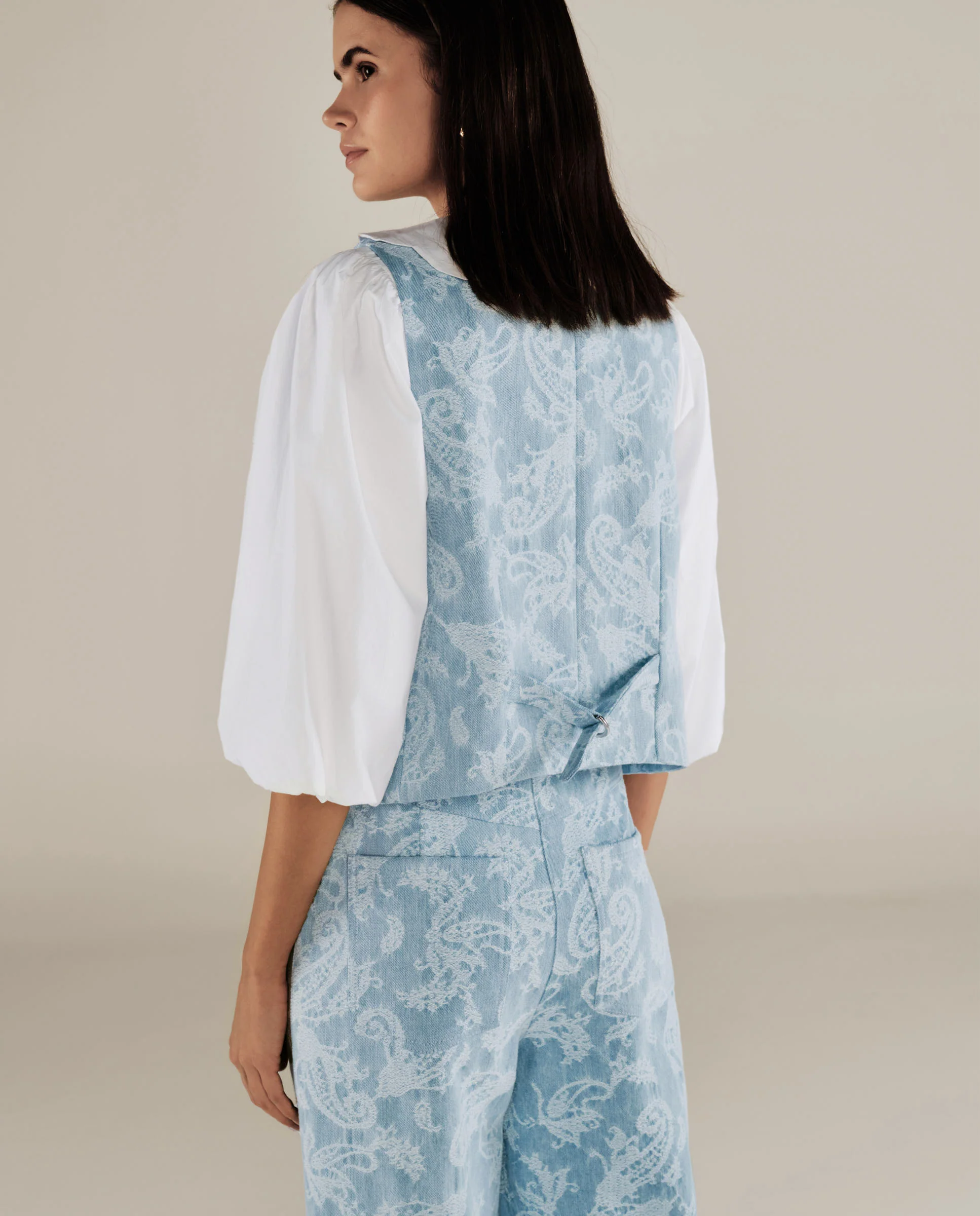 AARYA | Pale Denim Blue Paisley Cotton Waistcoat - Image 6