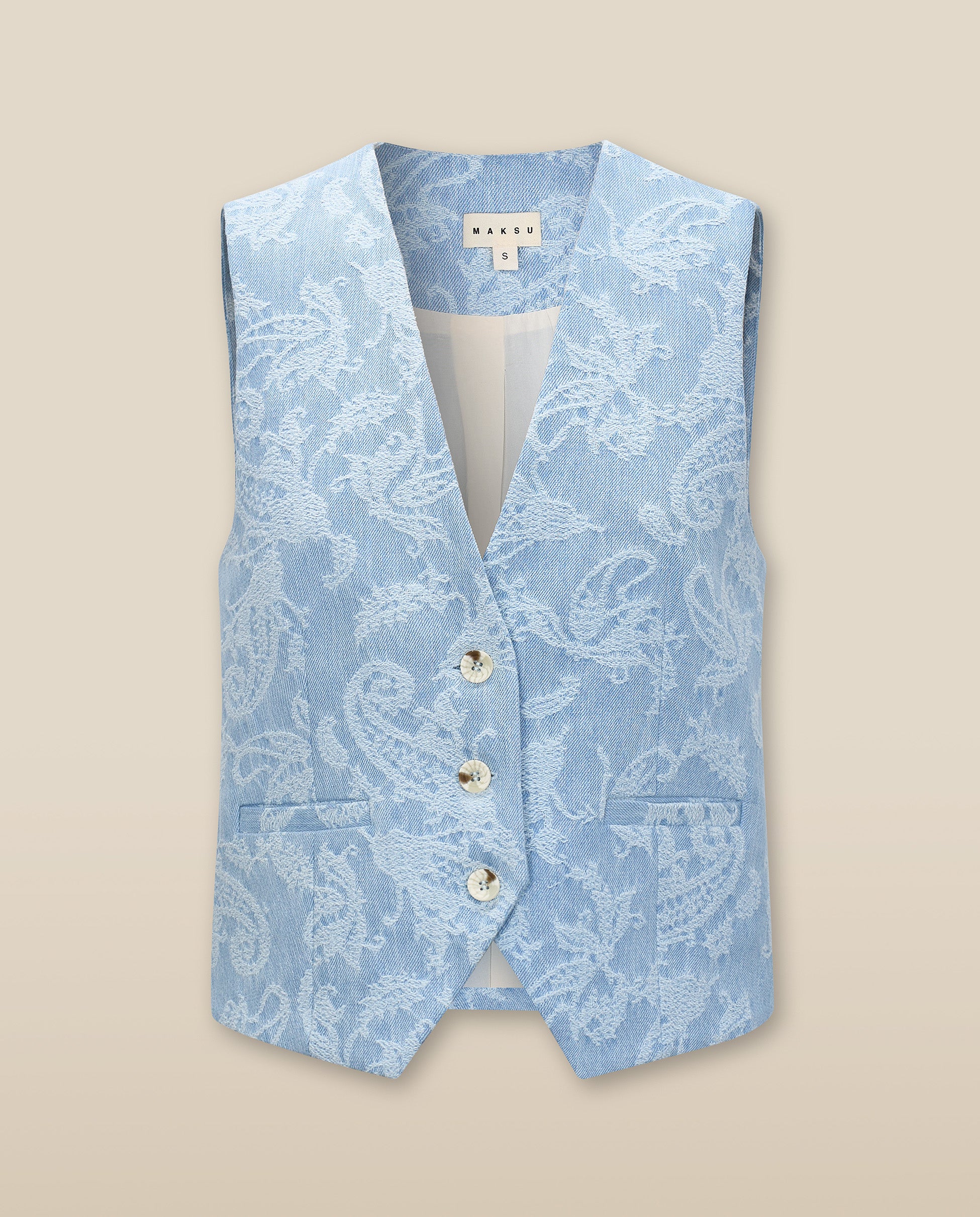 AARYA | Pale Denim Blue Paisley Cotton Waistcoat - Image 7