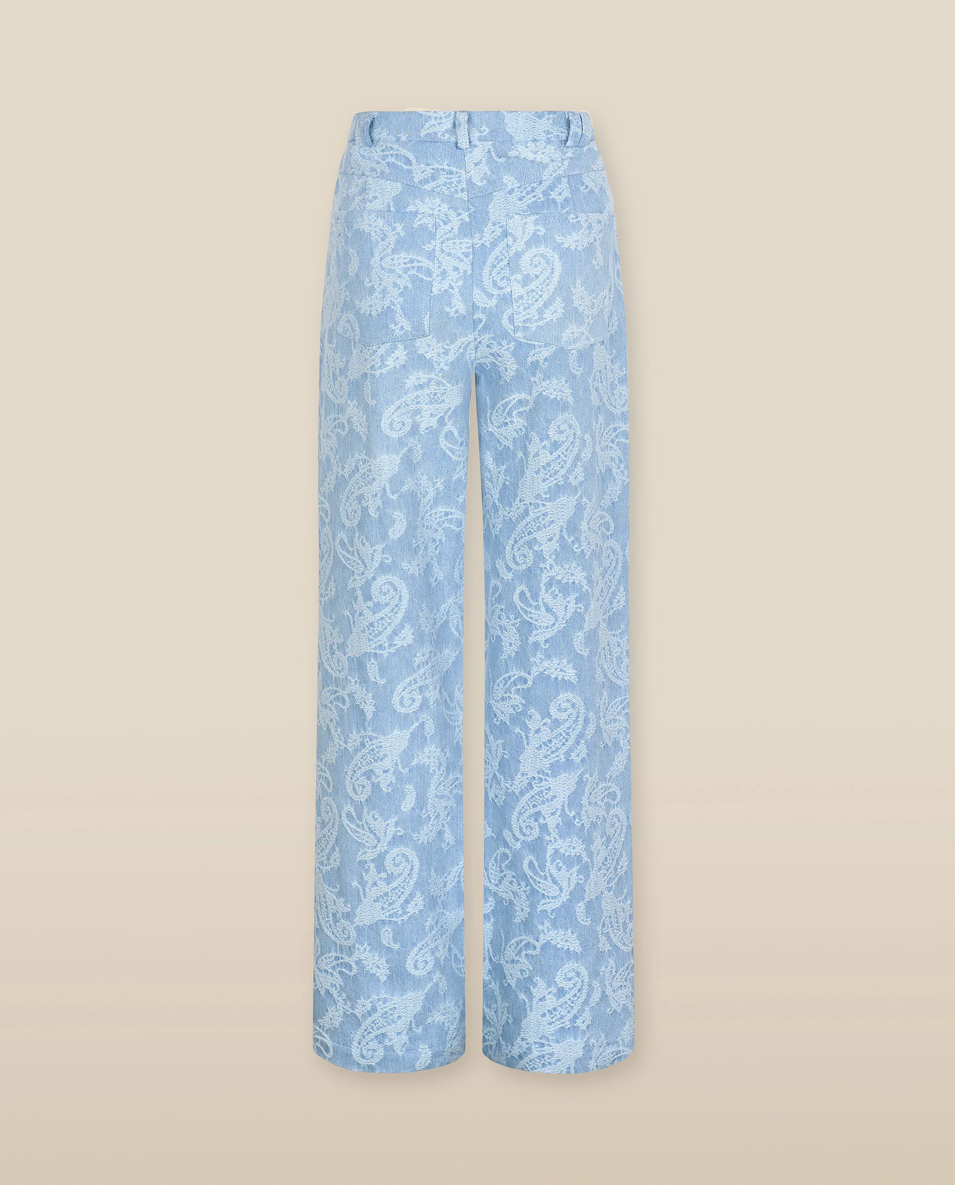 AARYA | Pale Denim Blue Wide-Leg Paisley Cotton Trousers - Image 4