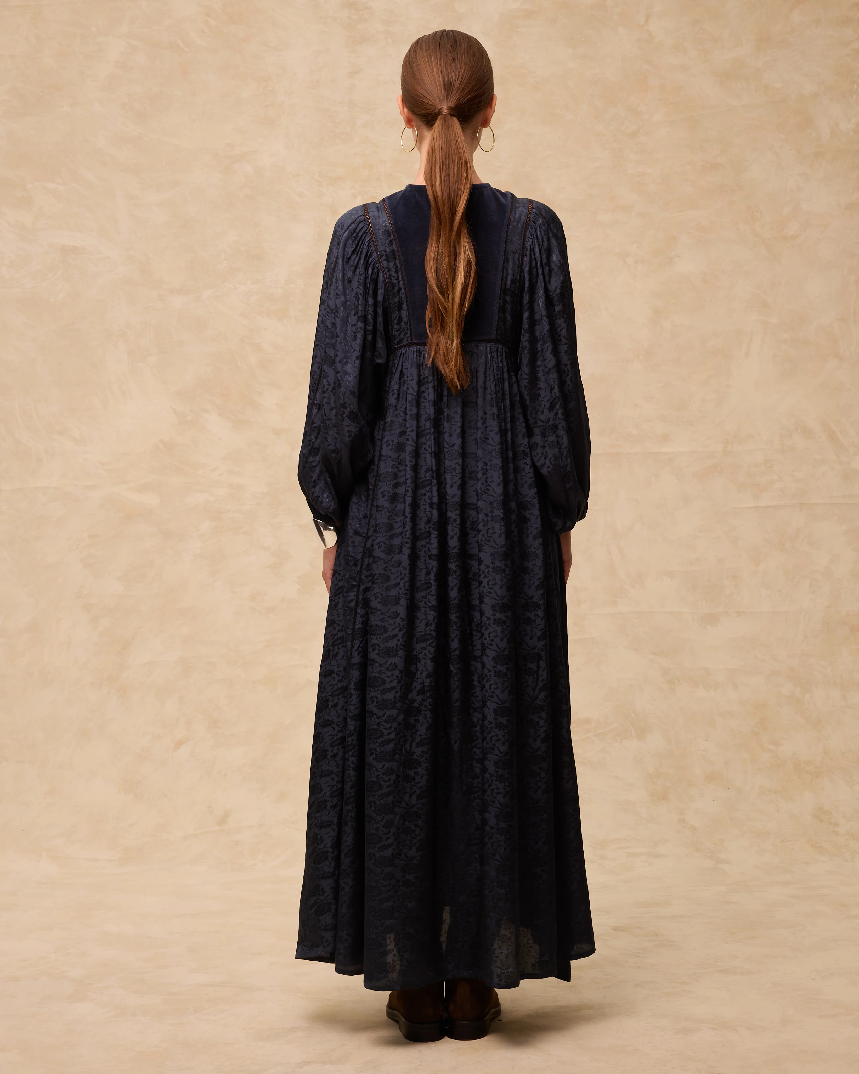 AMAL | Anthracite Embroidered Jacquard Midi Dress - Image 3
