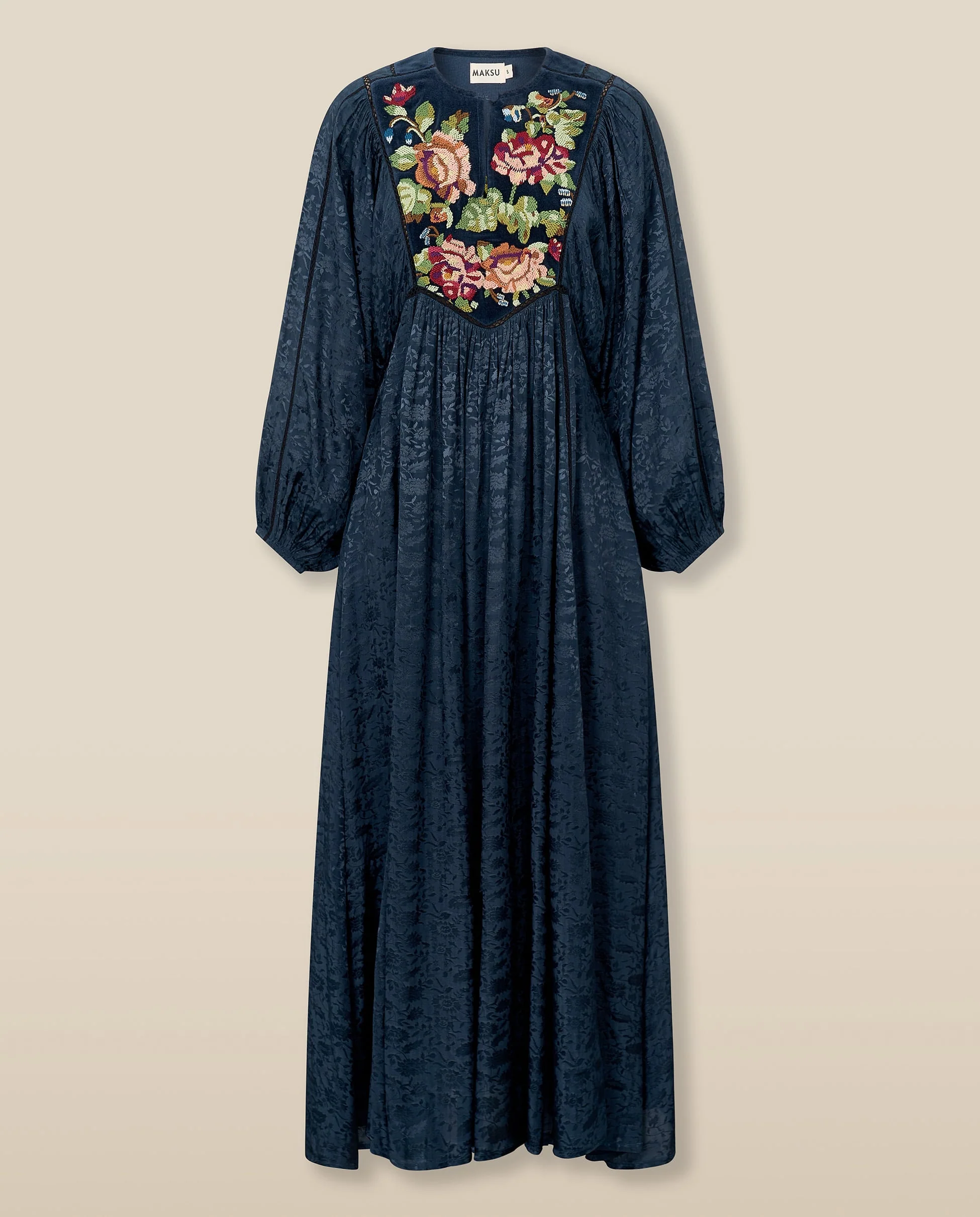 AMAL | Anthracite Embroidered Jacquard Midi Dress - Image 4