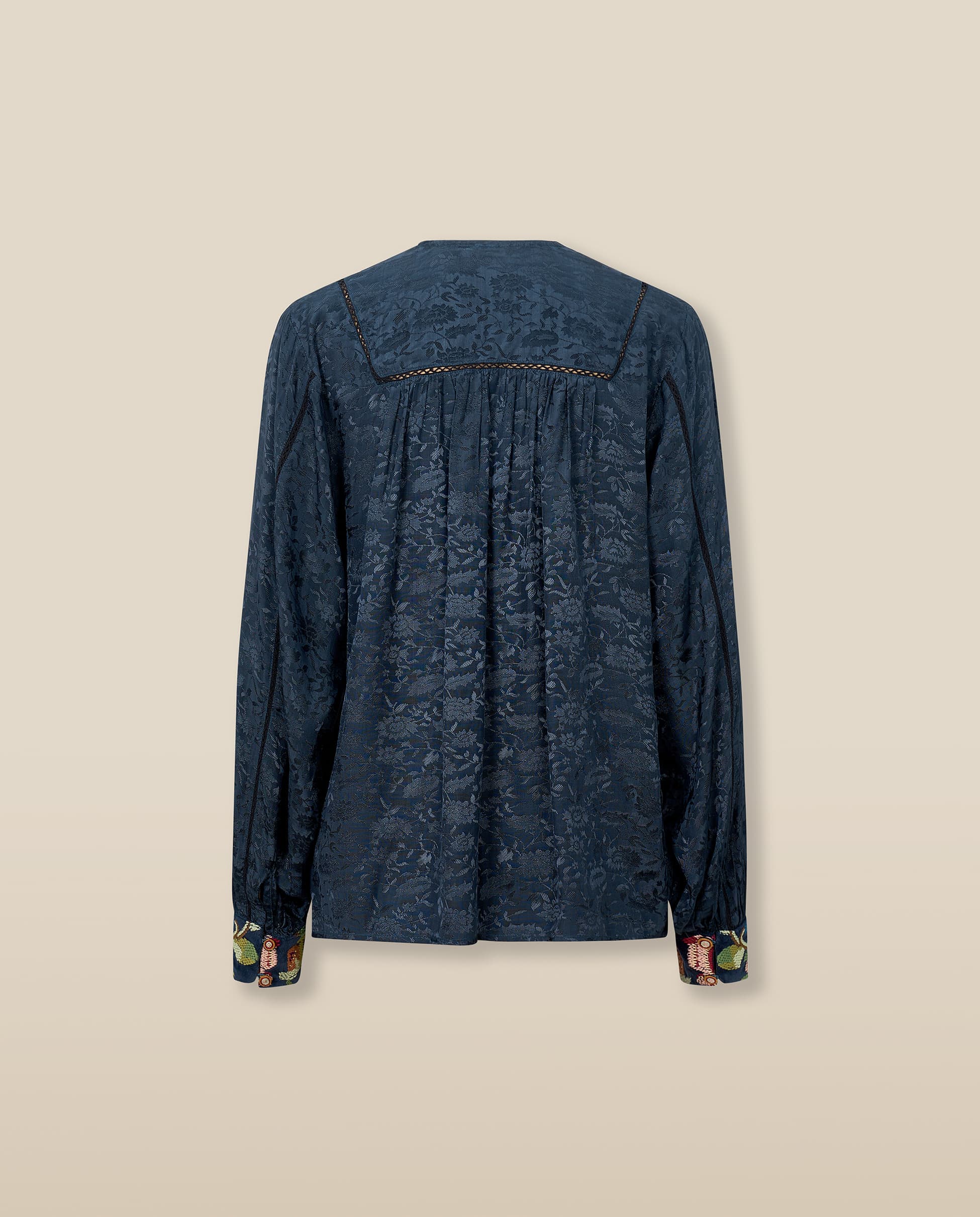 AMAL | Anthracite Embroidered Jacquard Blouse - Image 2