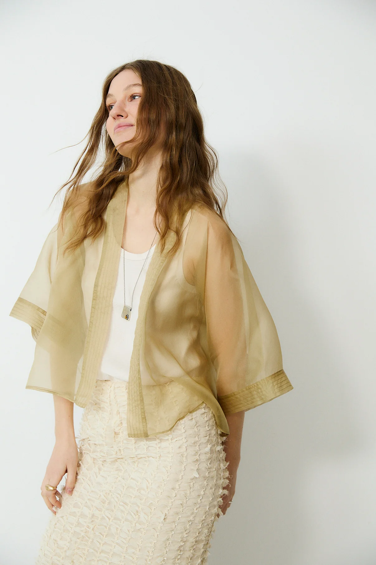 AMELIA | Beige Silk Short Kimono - Image 4