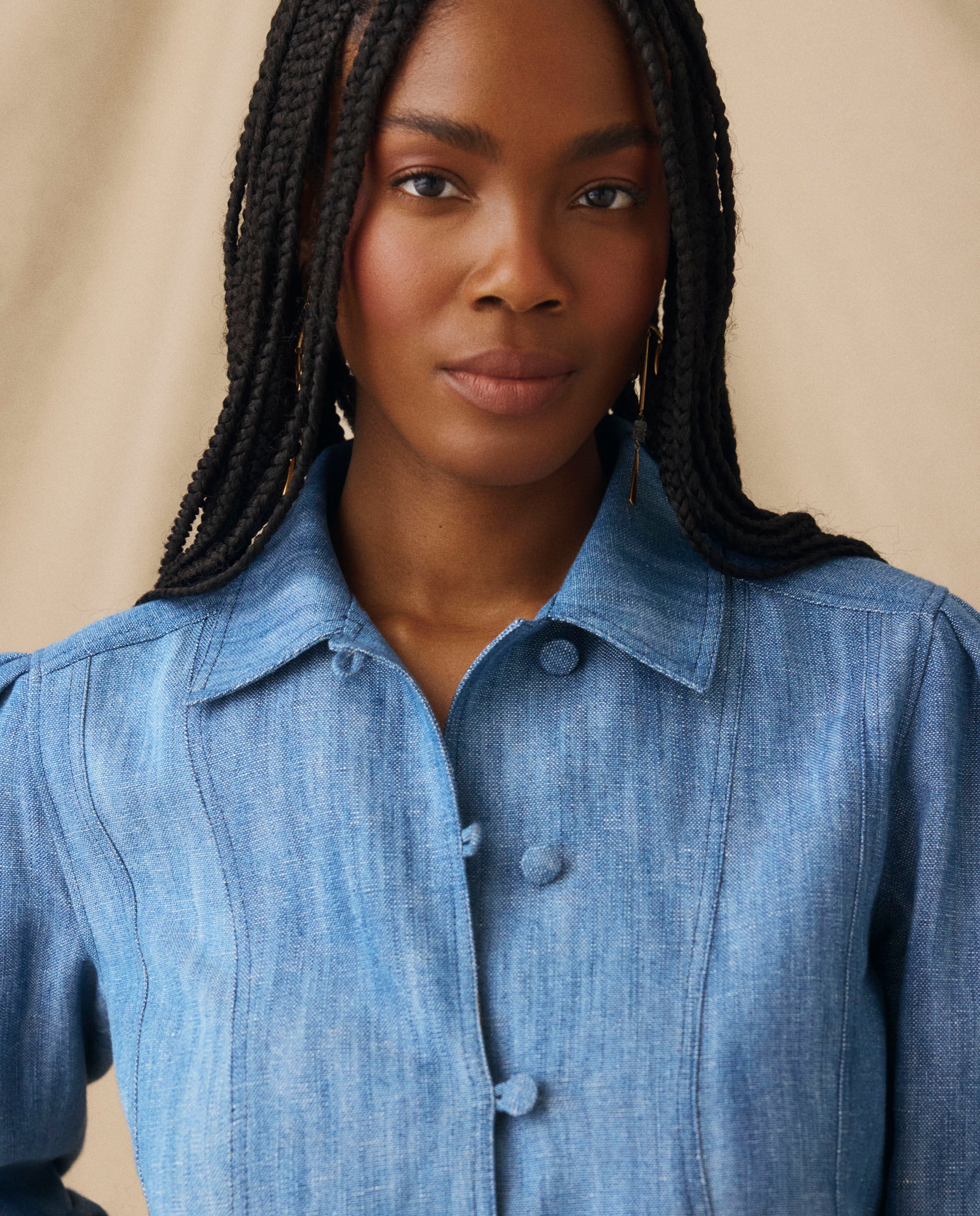 ANIKA | Light Blue Cotton-Linen Jacket - Image 3