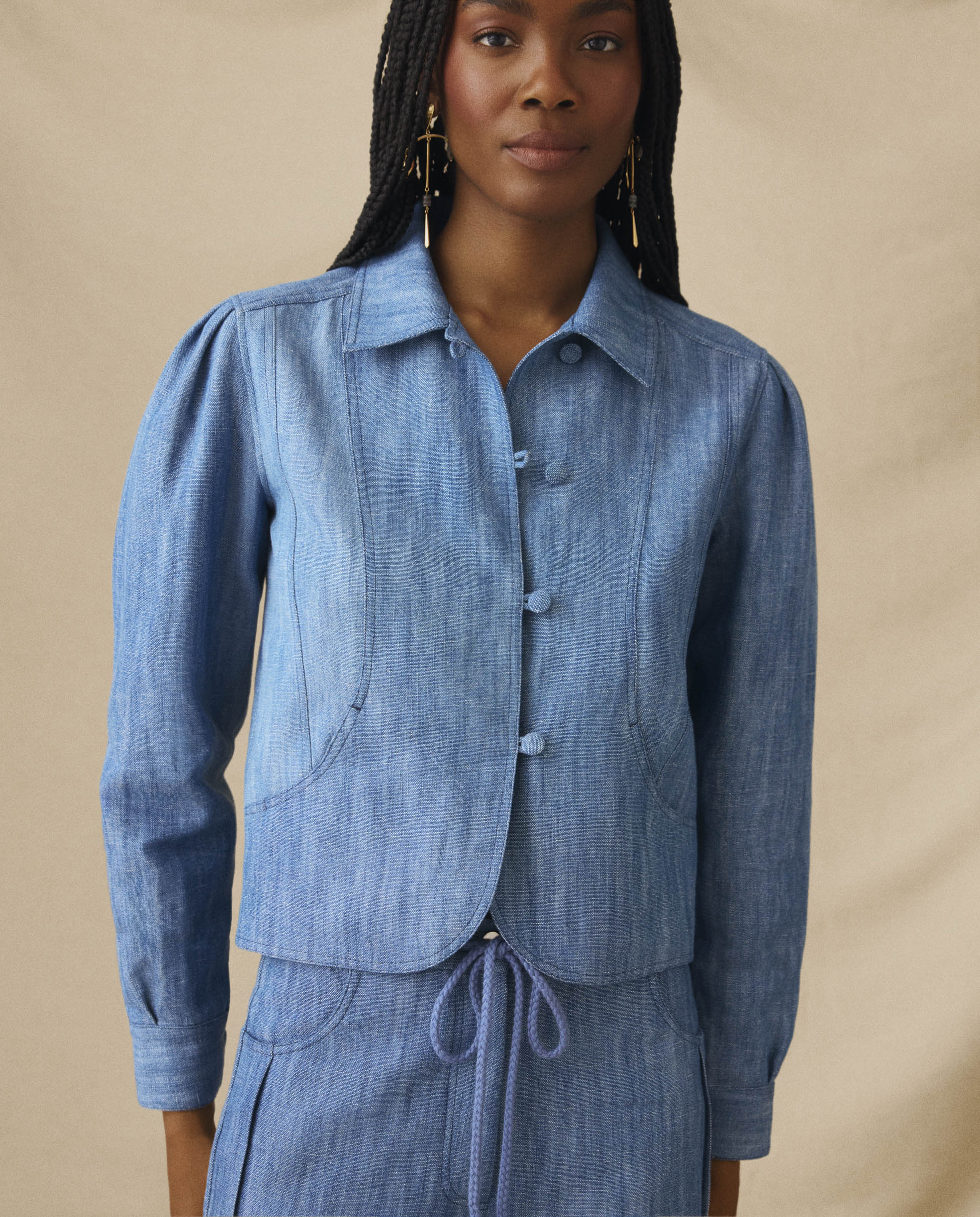 ANIKA | Light Blue Cotton-Linen Jacket - Image 4