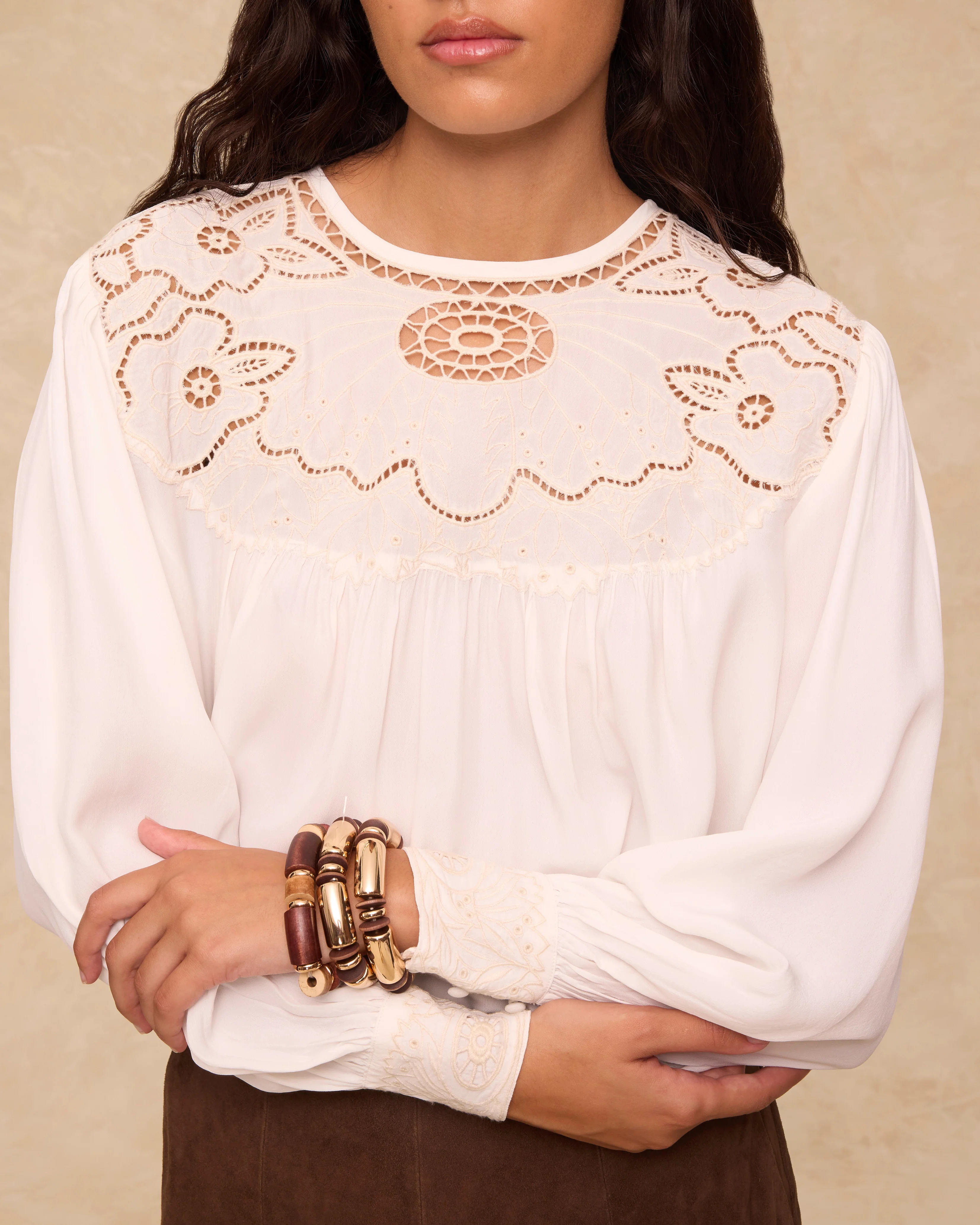 ANIS | White Embroidered Yoke Blouse - Image 3