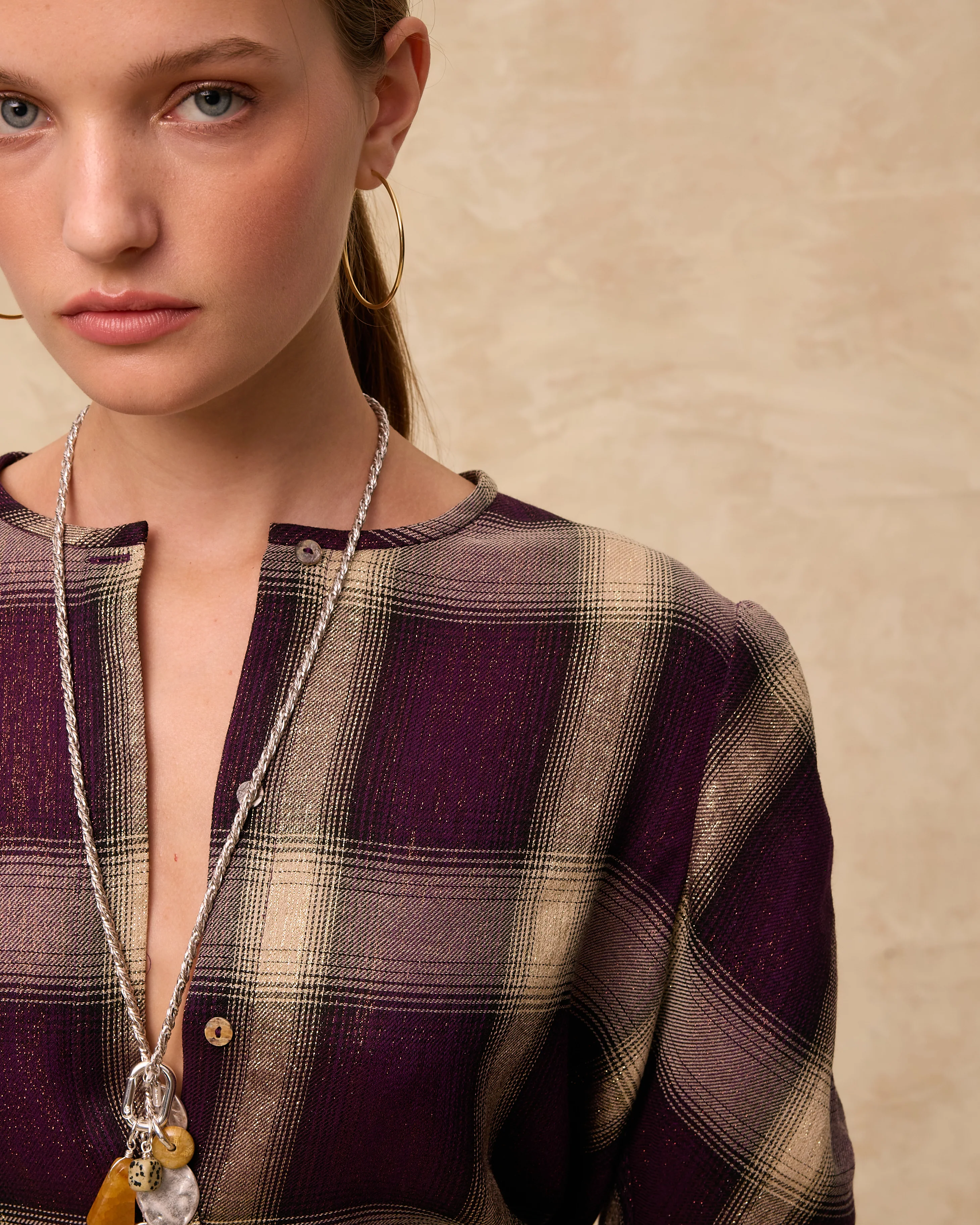 ARIANNE | Aubergine Check Blouse - Image 4