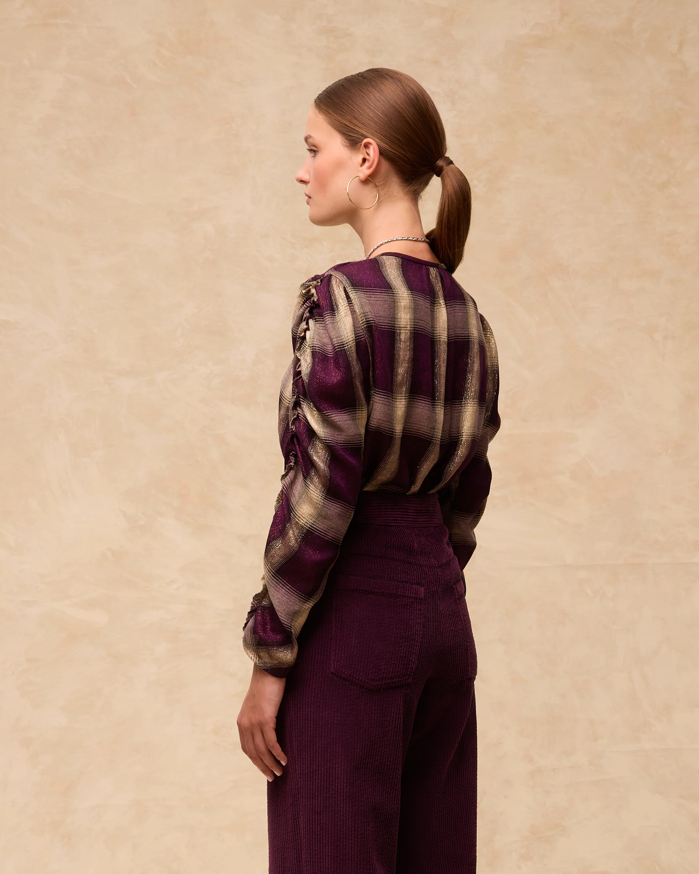 ARIANNE | Aubergine Check Blouse - Image 5