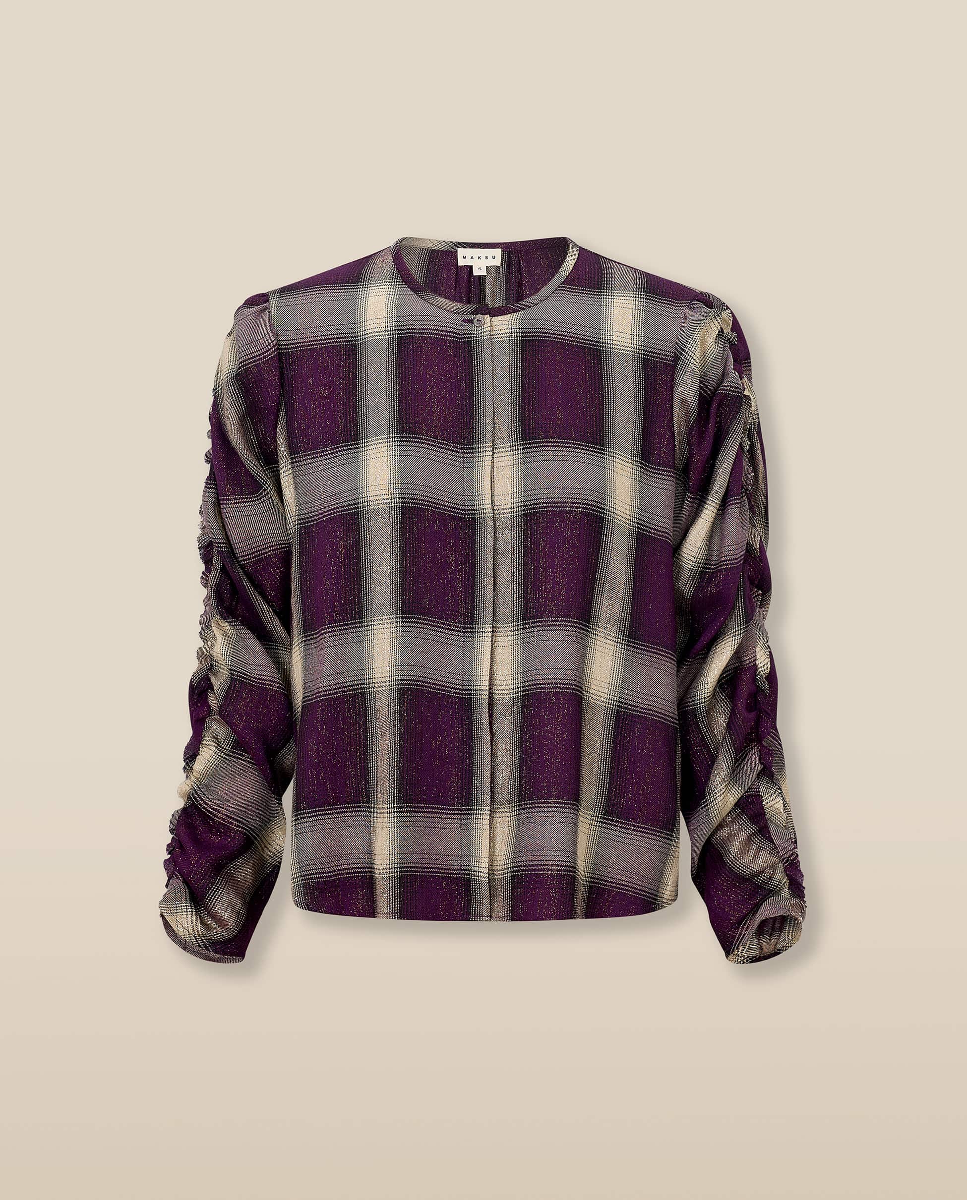 ARIANNE | Aubergine Check Blouse - Image 6