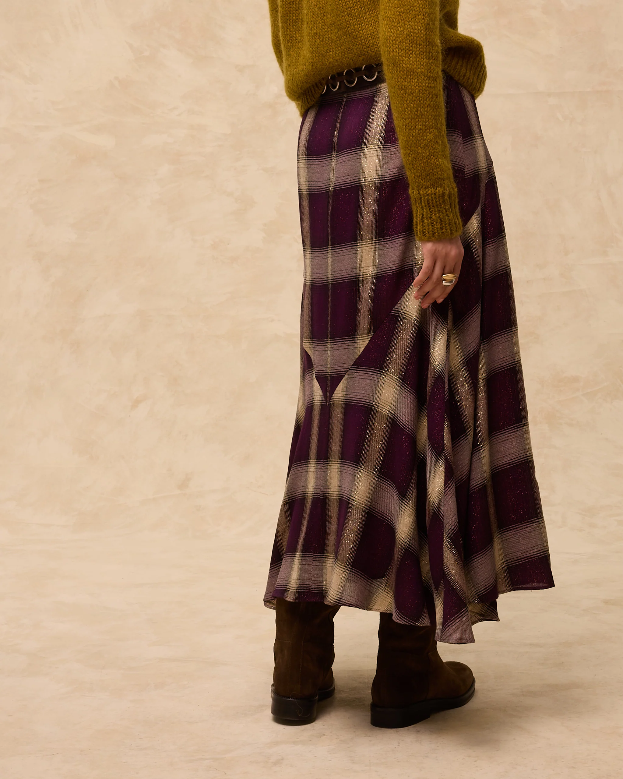 ARIANNE | Aubergine Check Midi Skirt - Image 3