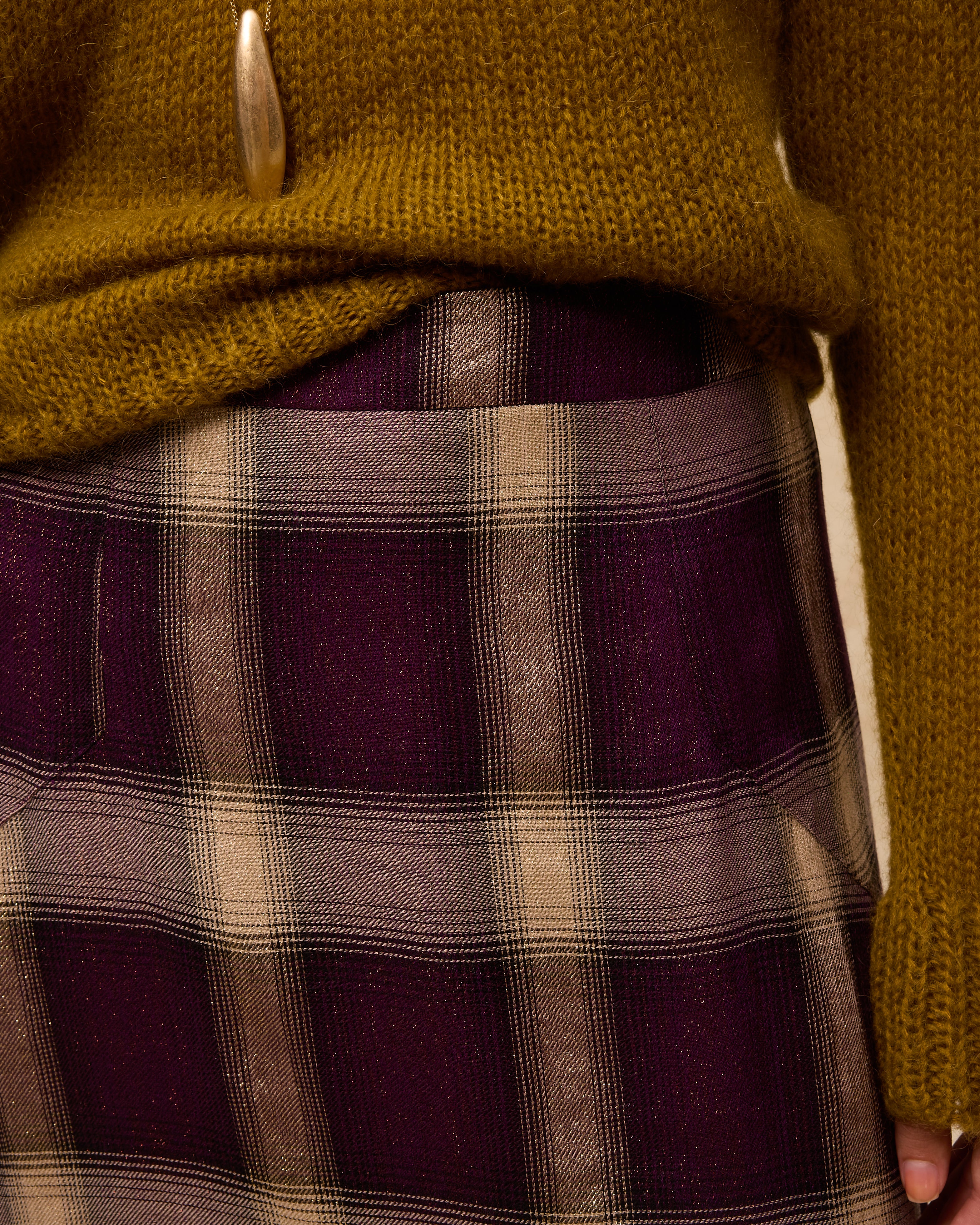 ARIANNE | Aubergine Check Midi Skirt - Image 4