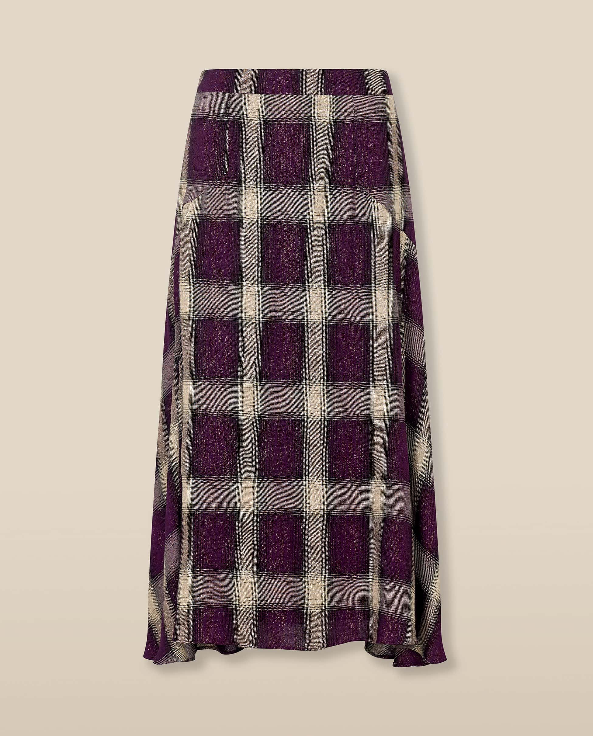 ARIANNE | Aubergine Check Midi Skirt - Image 5