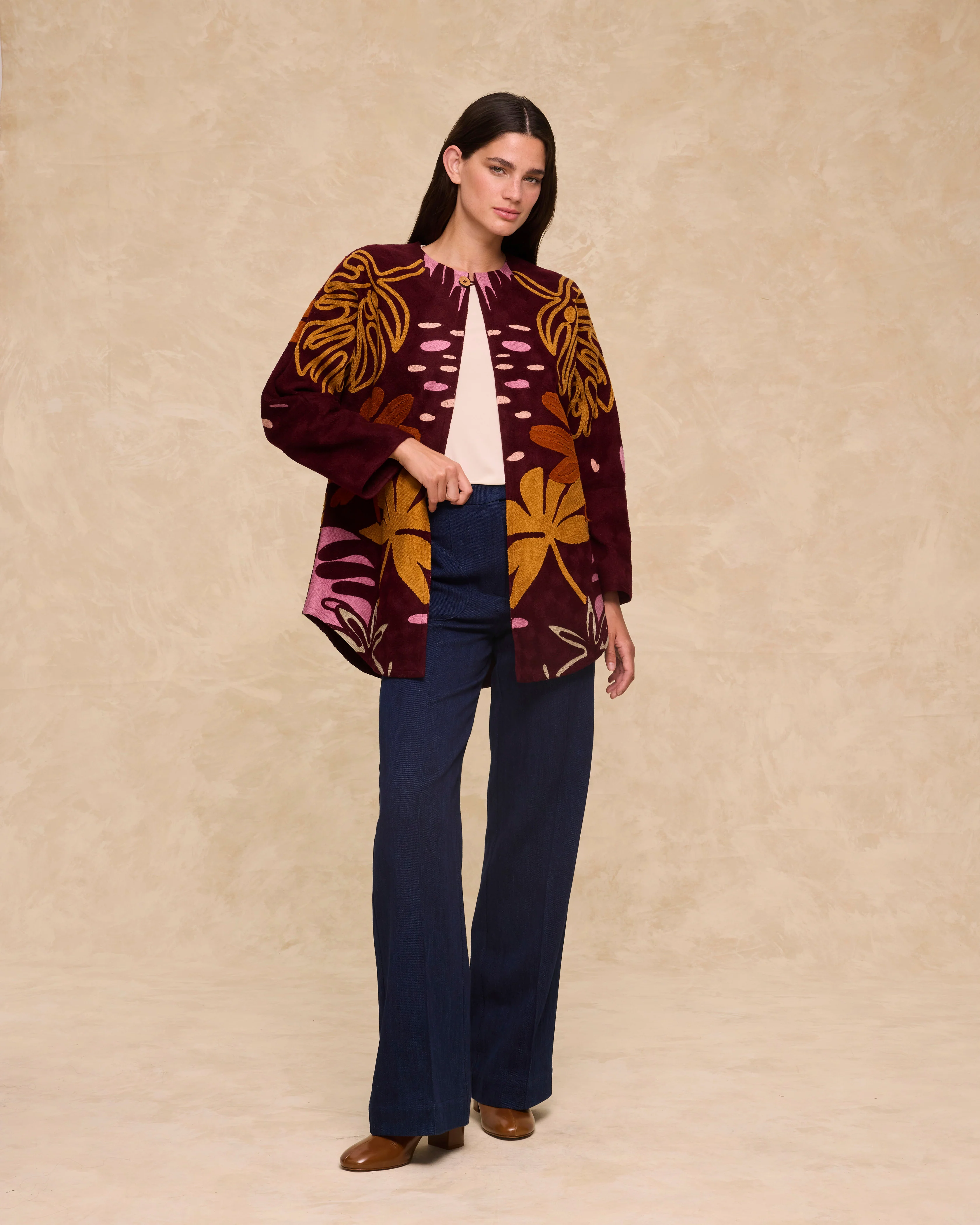 ARRECIFE | Burgundy Embroidered Cotton Coat - Image 3