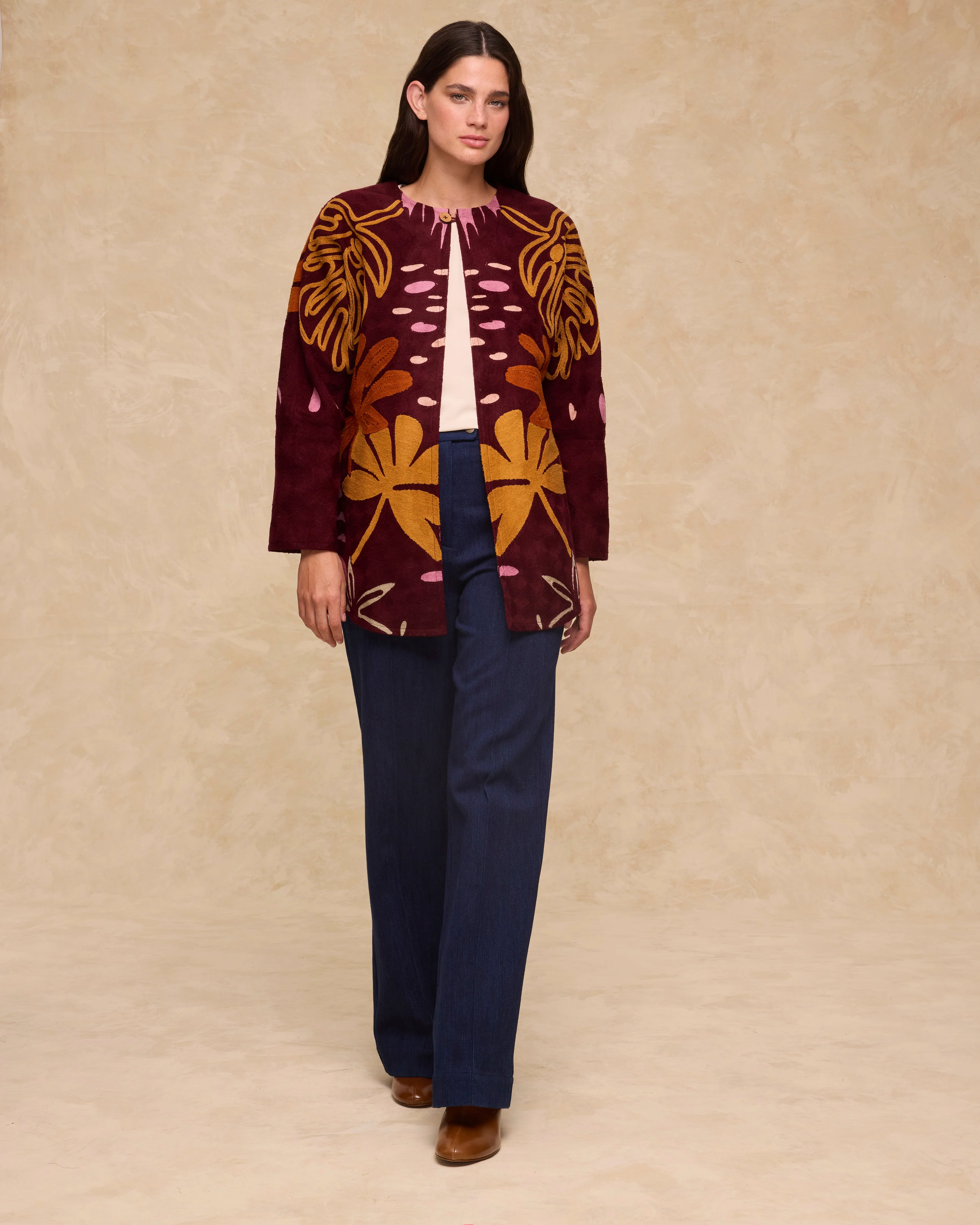 ARRECIFE | Burgundy Embroidered Cotton Coat - Image 4