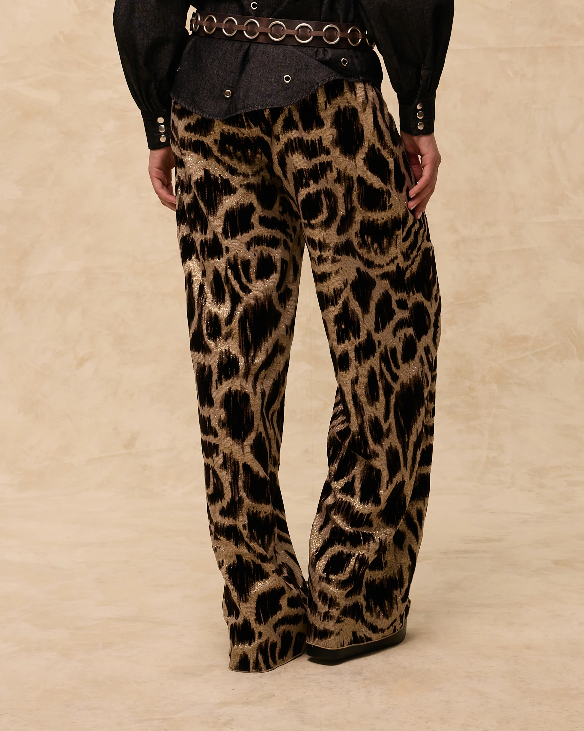 BEDUINA | Gold Leopard Jacquard Wide-Leg Trousers - Image 4