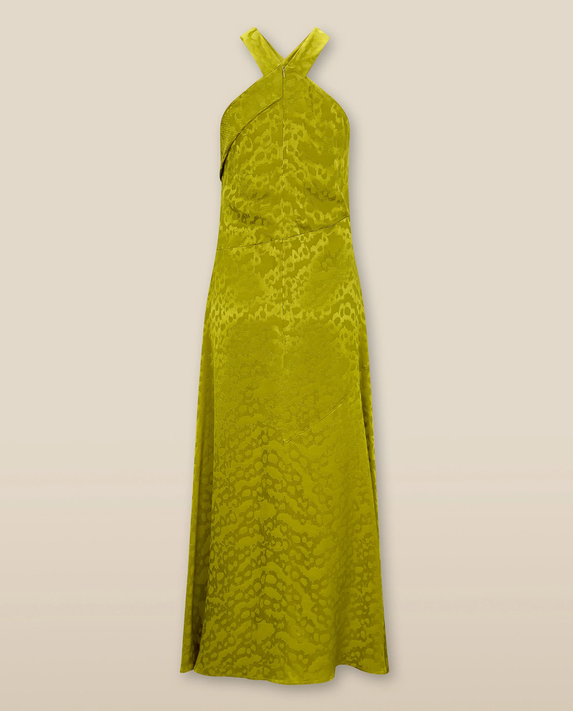 BHAKTI | Chartreuse Yellow Jacquard Leopard Print Midi Dress - Image 6