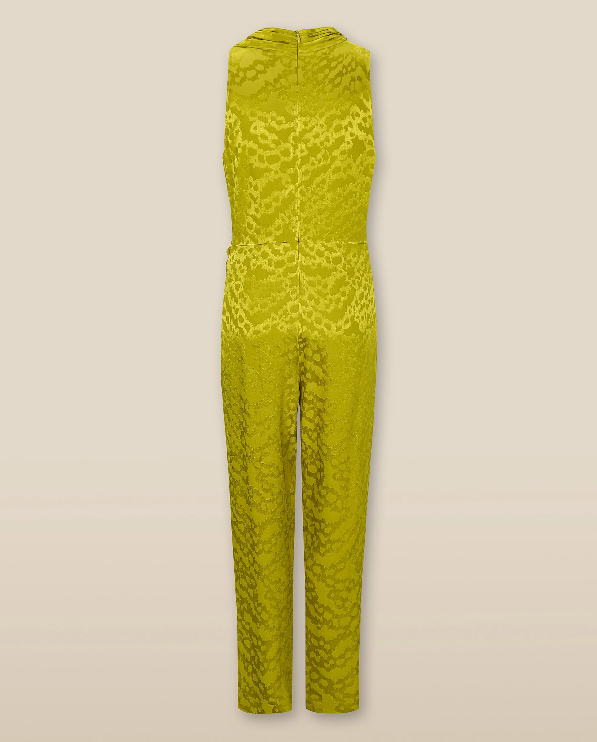 BHAKTI | Chartreuse Yellow Jacquard Leopard Print Sleeveless Jumpsuit - Image 5