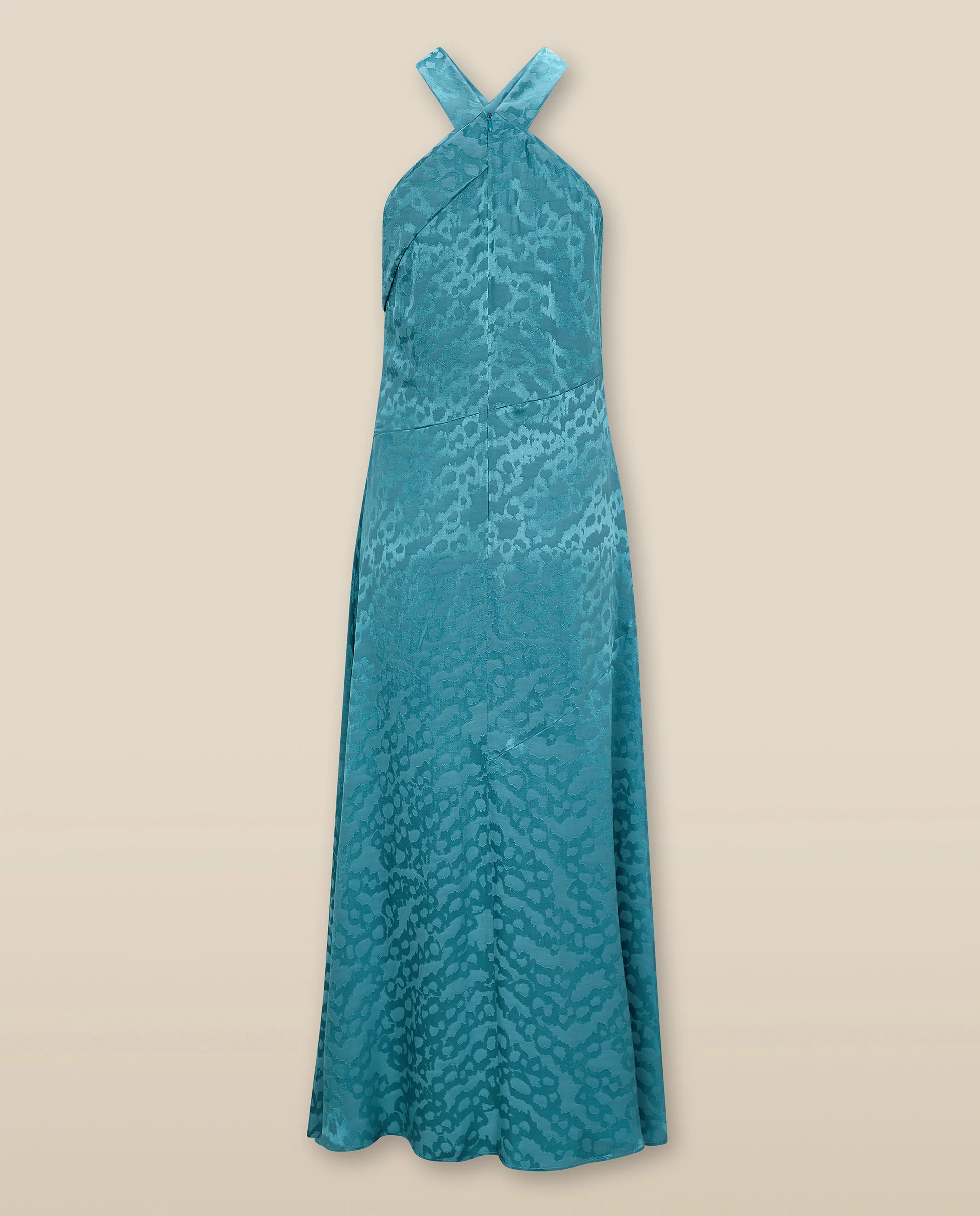 BHAKTI | Turquoise Blue Jacquard Leopard Print Midi Dress - Image 6