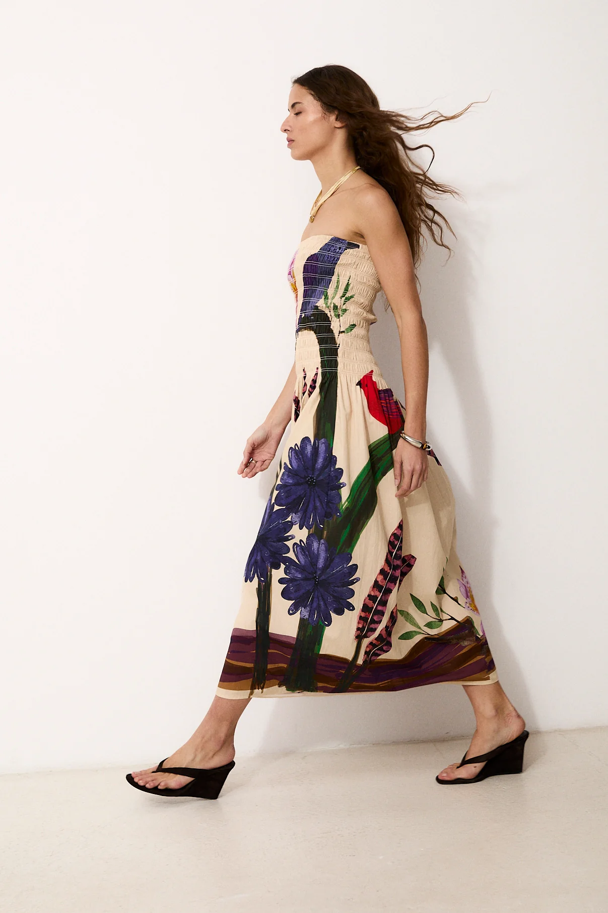 BLOOMFLIGHT | 100% Cotton Strapless Midi Dress - Image 3