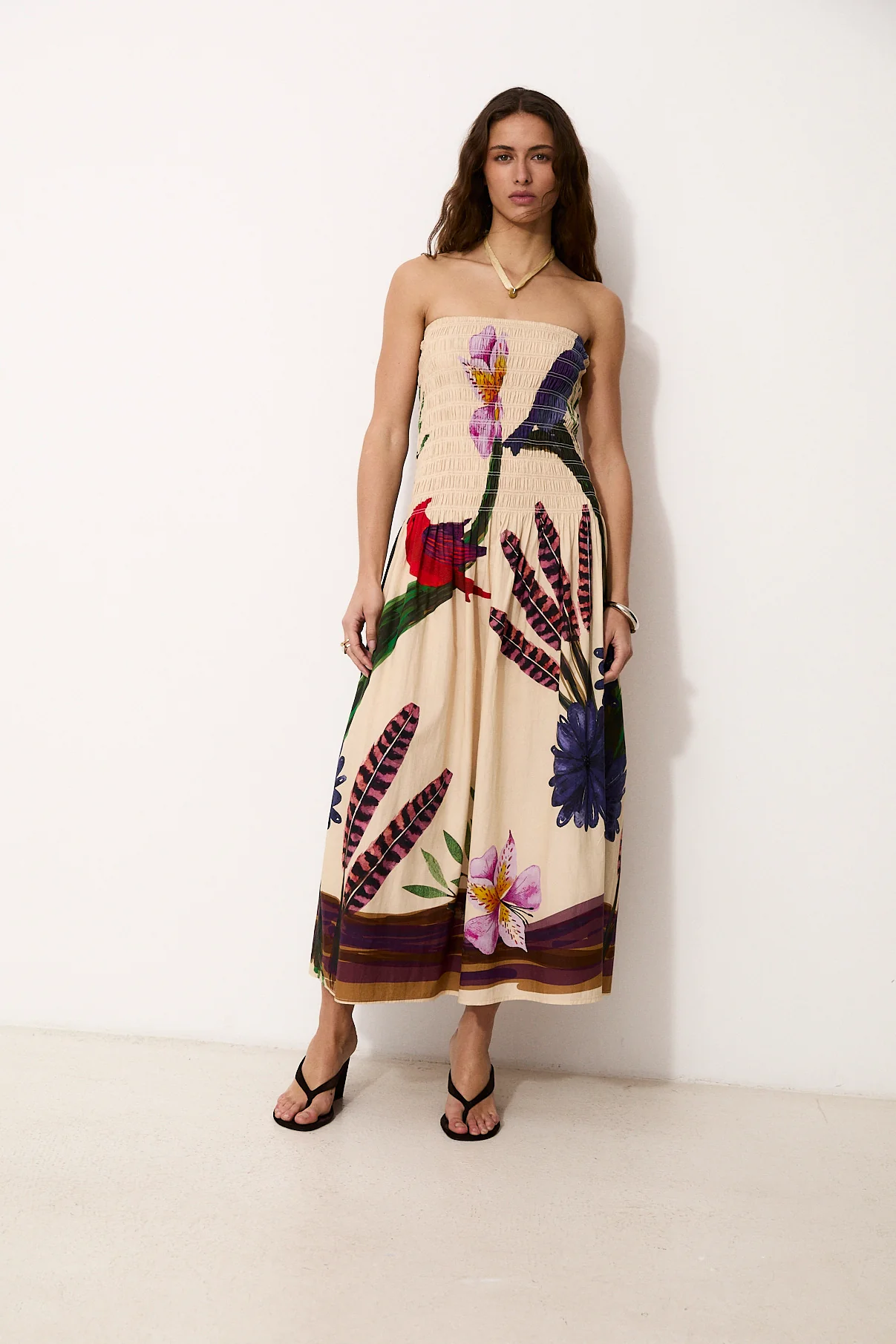 BLOOMFLIGHT | 100% Cotton Strapless Midi Dress - Image 4
