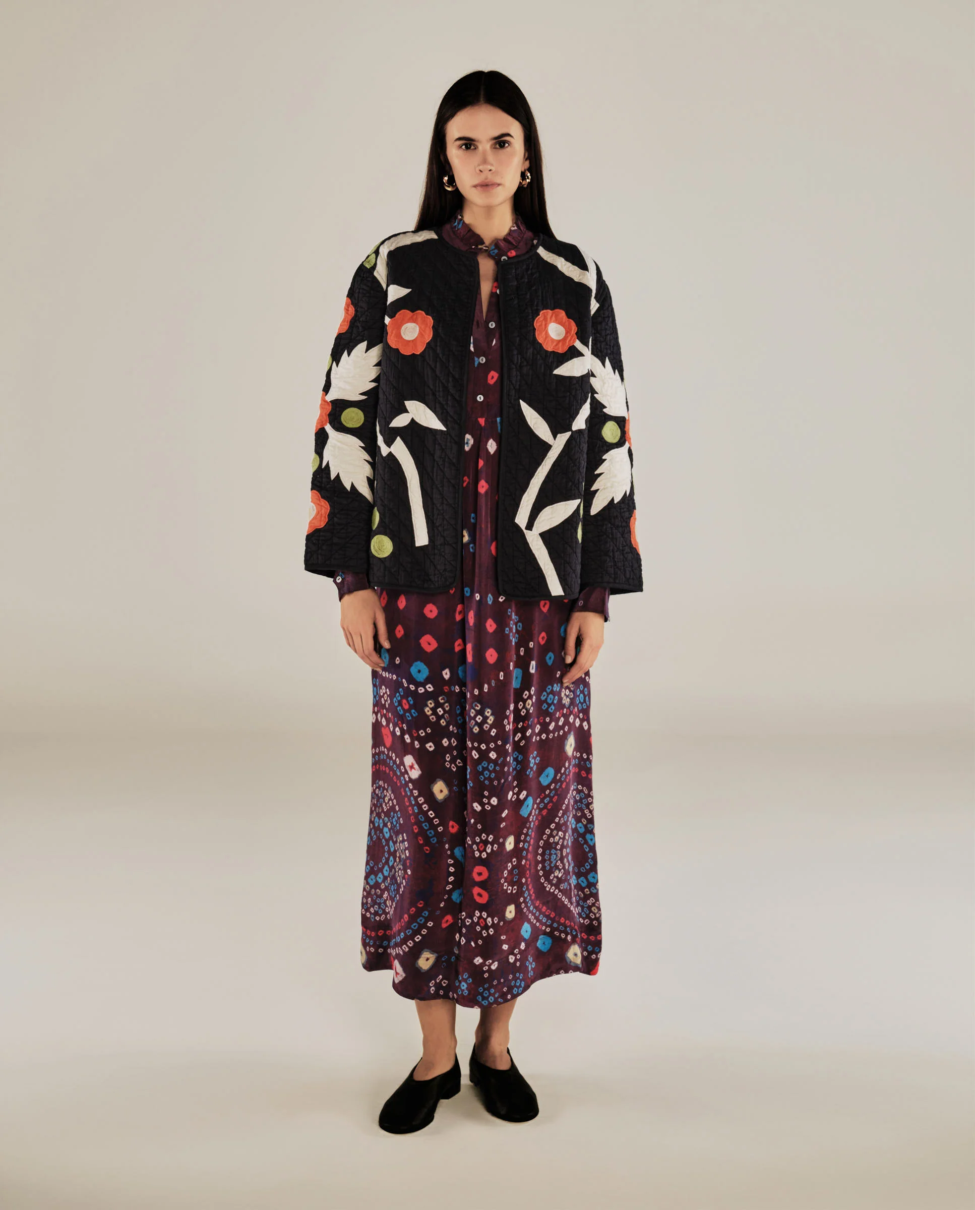 BLOSSOM | Black Floral Applique Cotton Jacket - Image 5