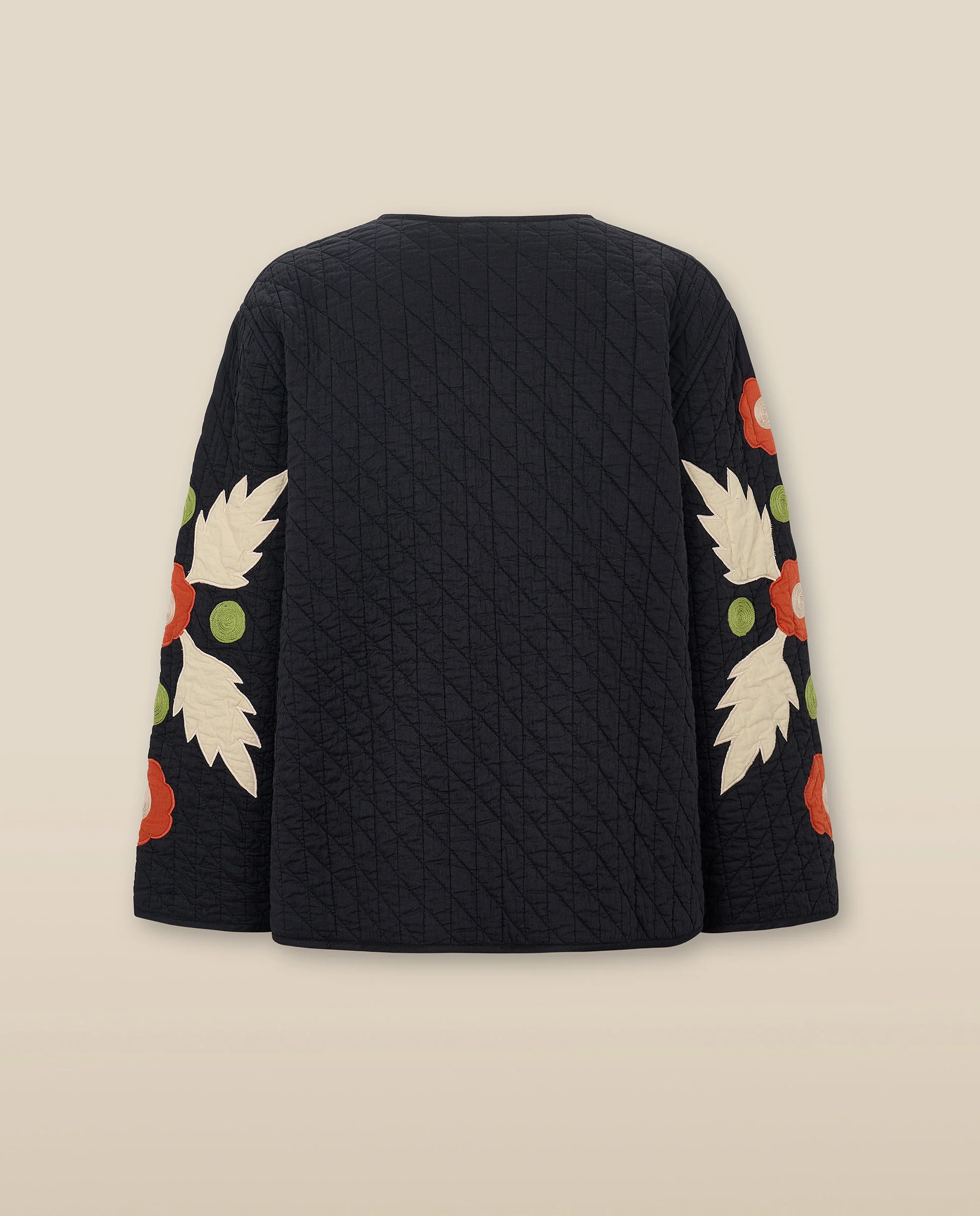 BLOSSOM | Black Floral Applique Cotton Jacket - Image 6