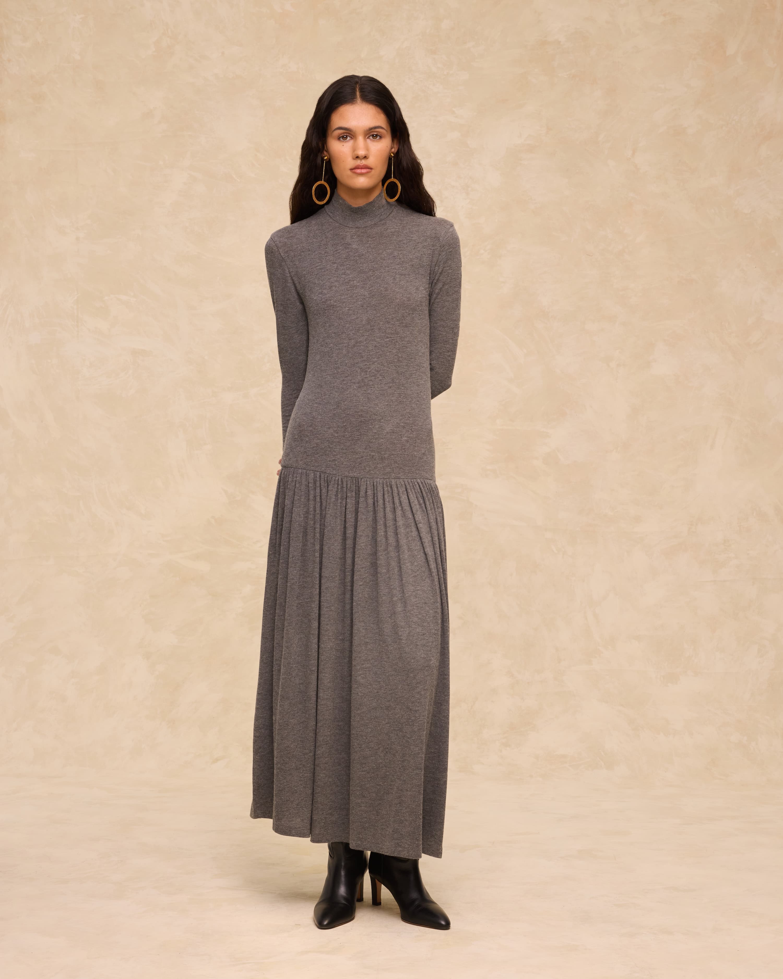 BOBY | Grey Jersey Midi Dress - Image 2
