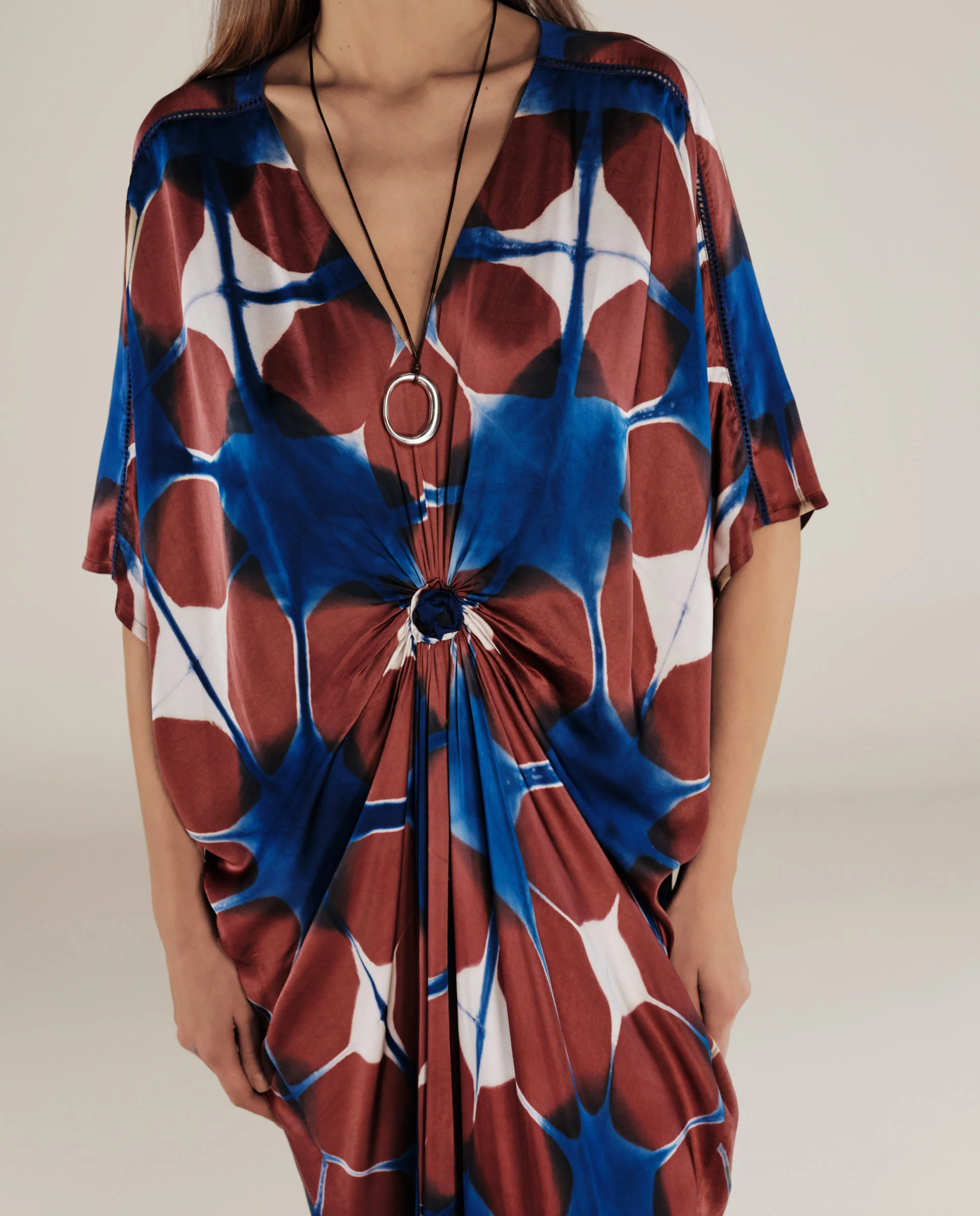 BRUNA | Blue & Burgundy Gathered Detail Tunic - Image 3
