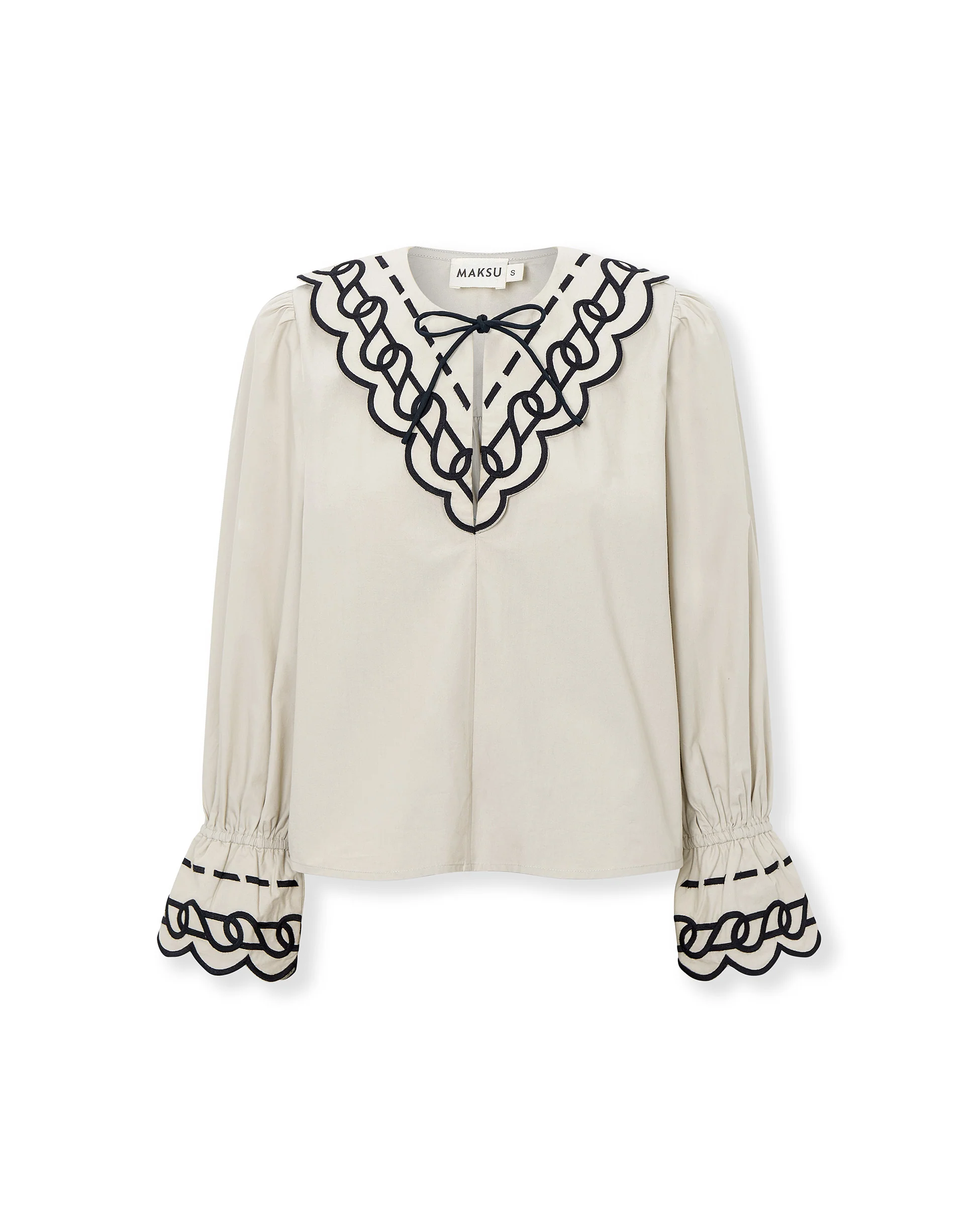 BRUNELLA | Light Camel Embroidered Cotton Blouse - Image 6
