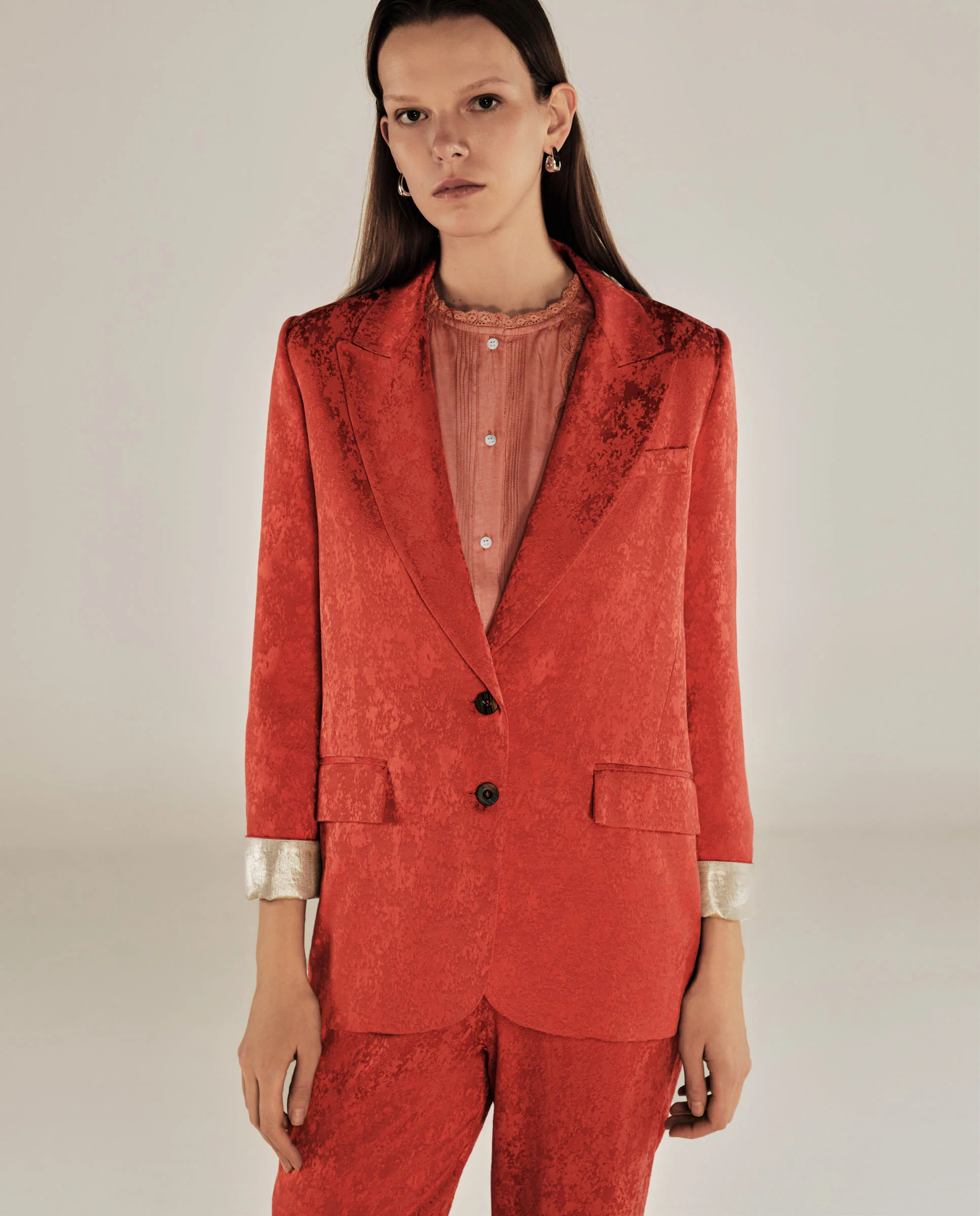CANNES | Red Jacquard Relaxed Fit Structured Blazer - Image 2