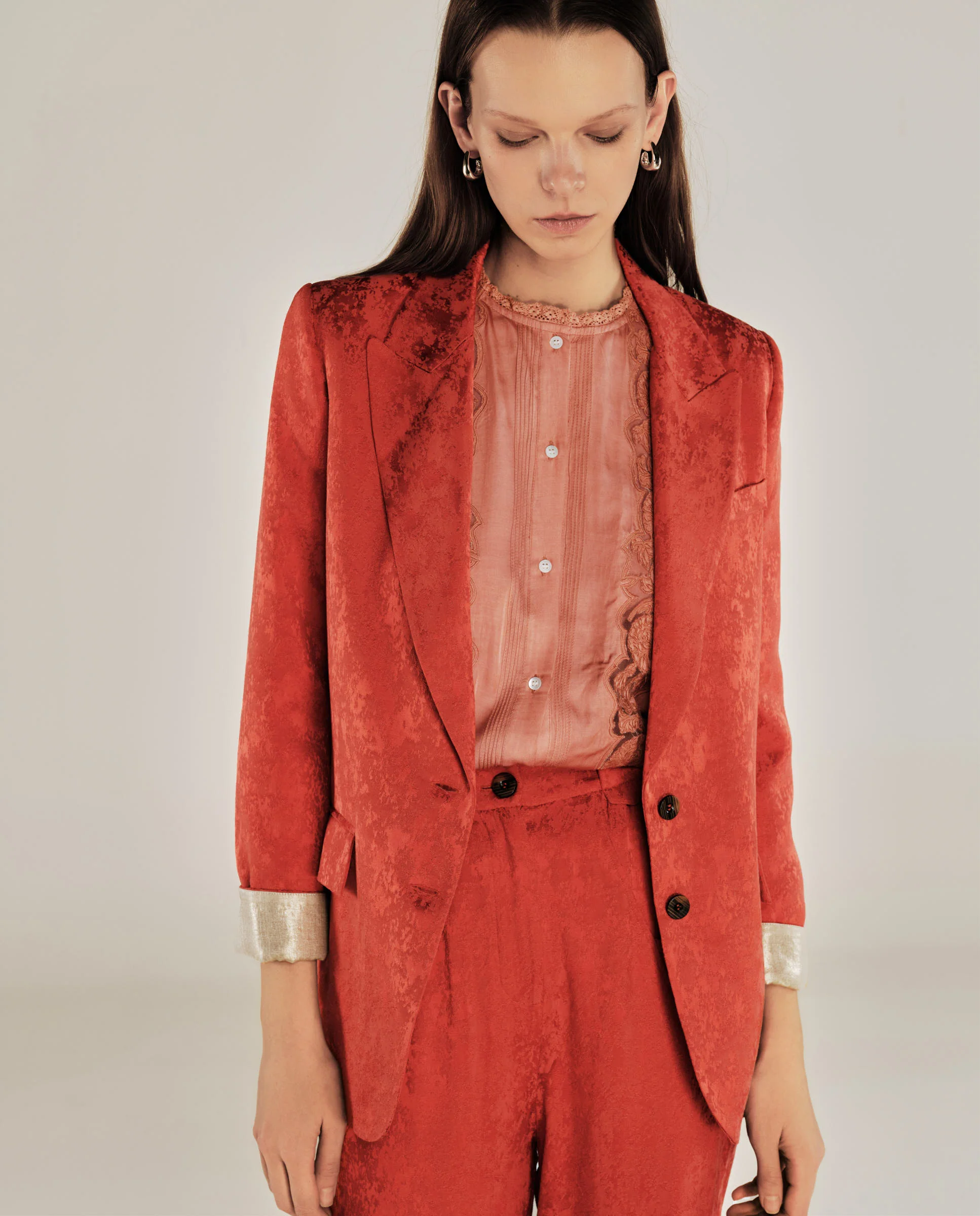 CANNES | Red Jacquard Relaxed Fit Structured Blazer - Image 3