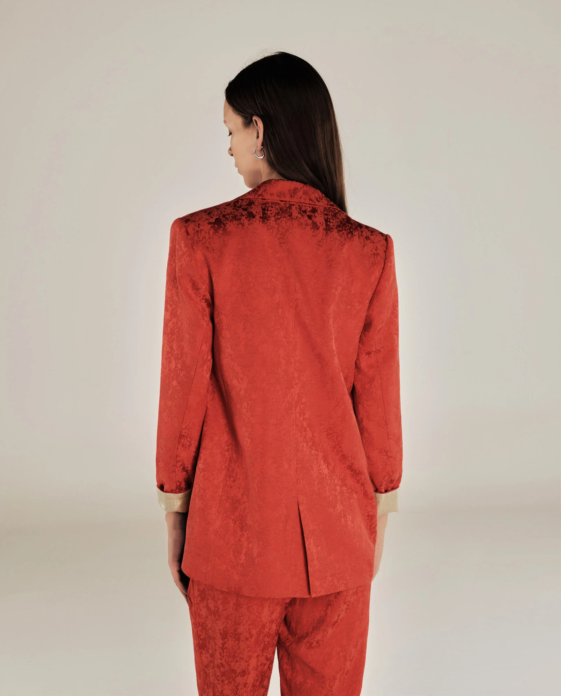 CANNES | Red Jacquard Relaxed Fit Structured Blazer - Image 4