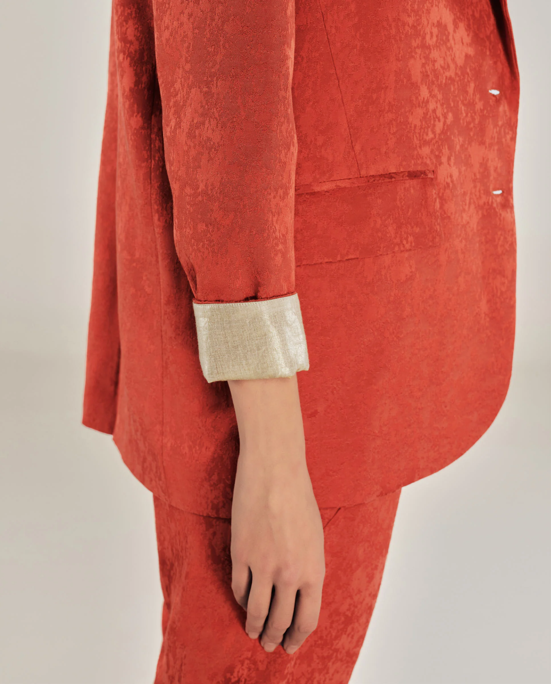 CANNES | Red Jacquard Relaxed Fit Structured Blazer - Image 5