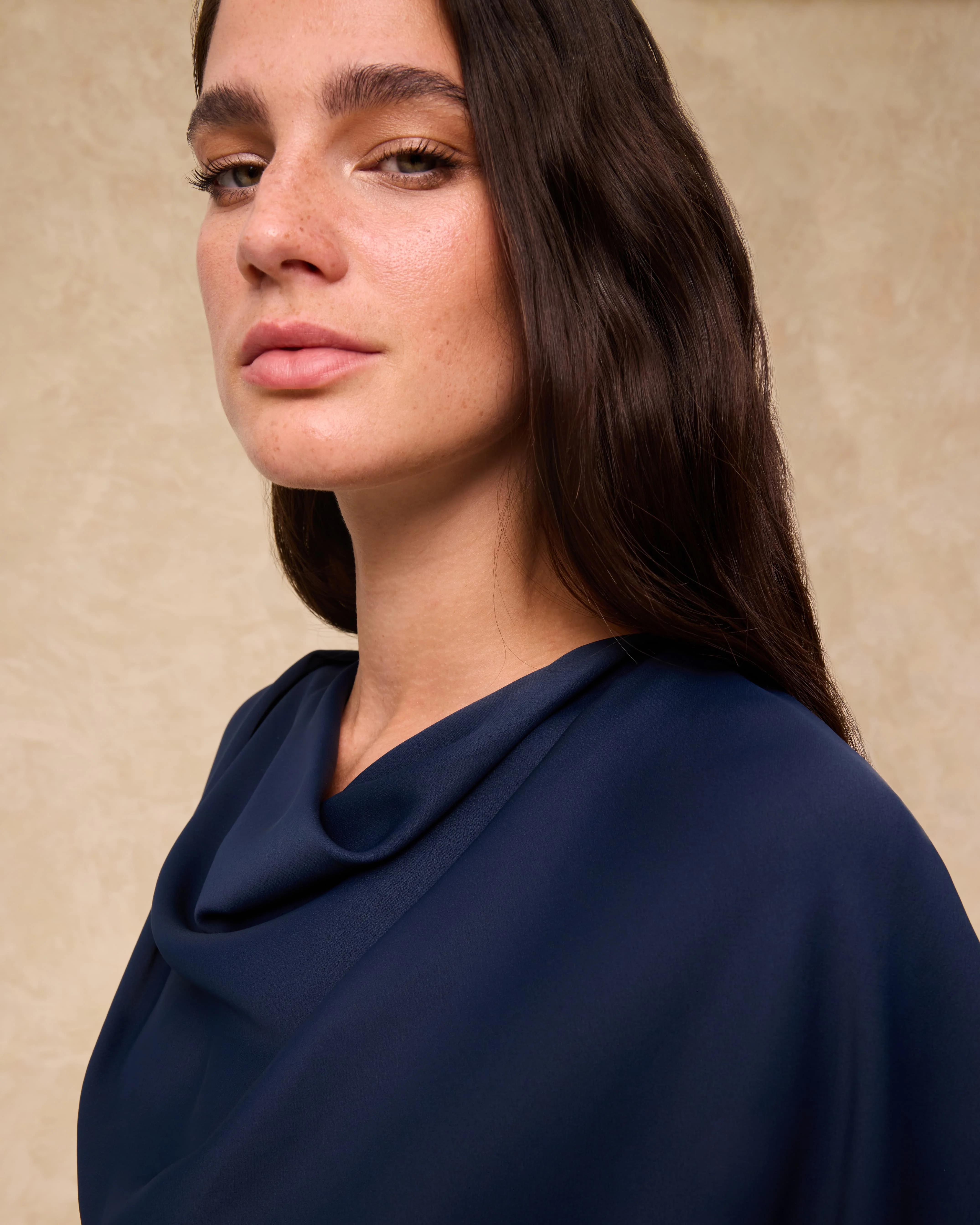 CAPRI | Deep Navy Satin Maxi Dress - Image 5