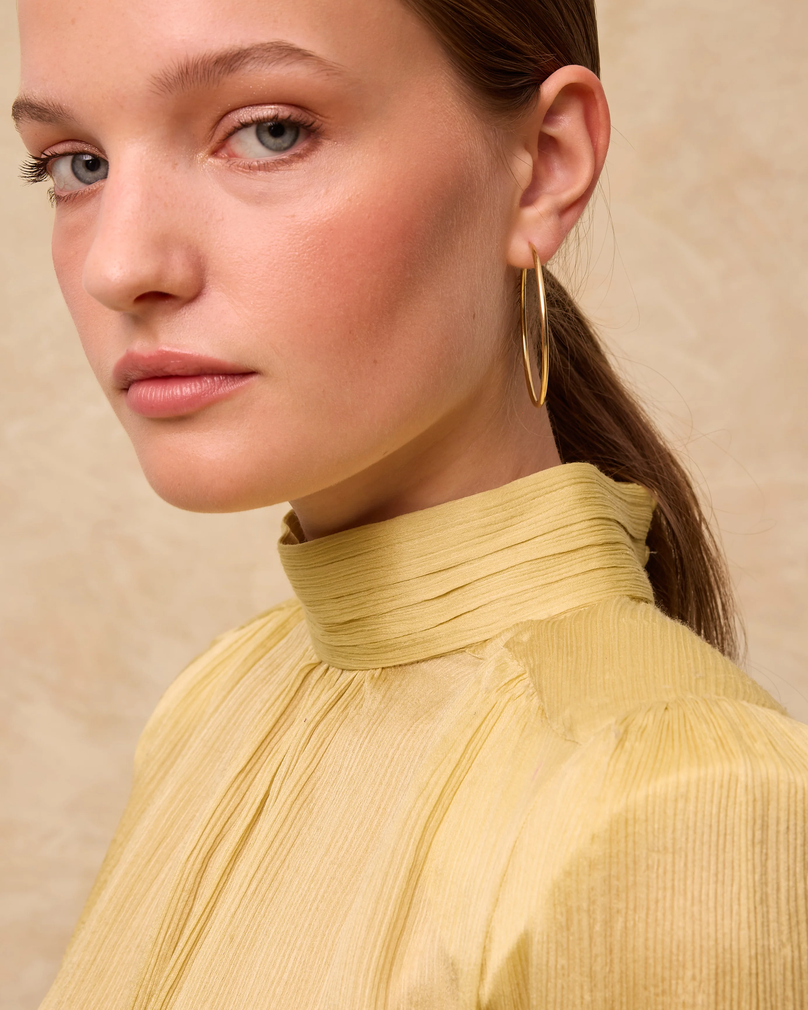 CAROL | Pale Chartreuse Pleated Silk Blouse - Image 2