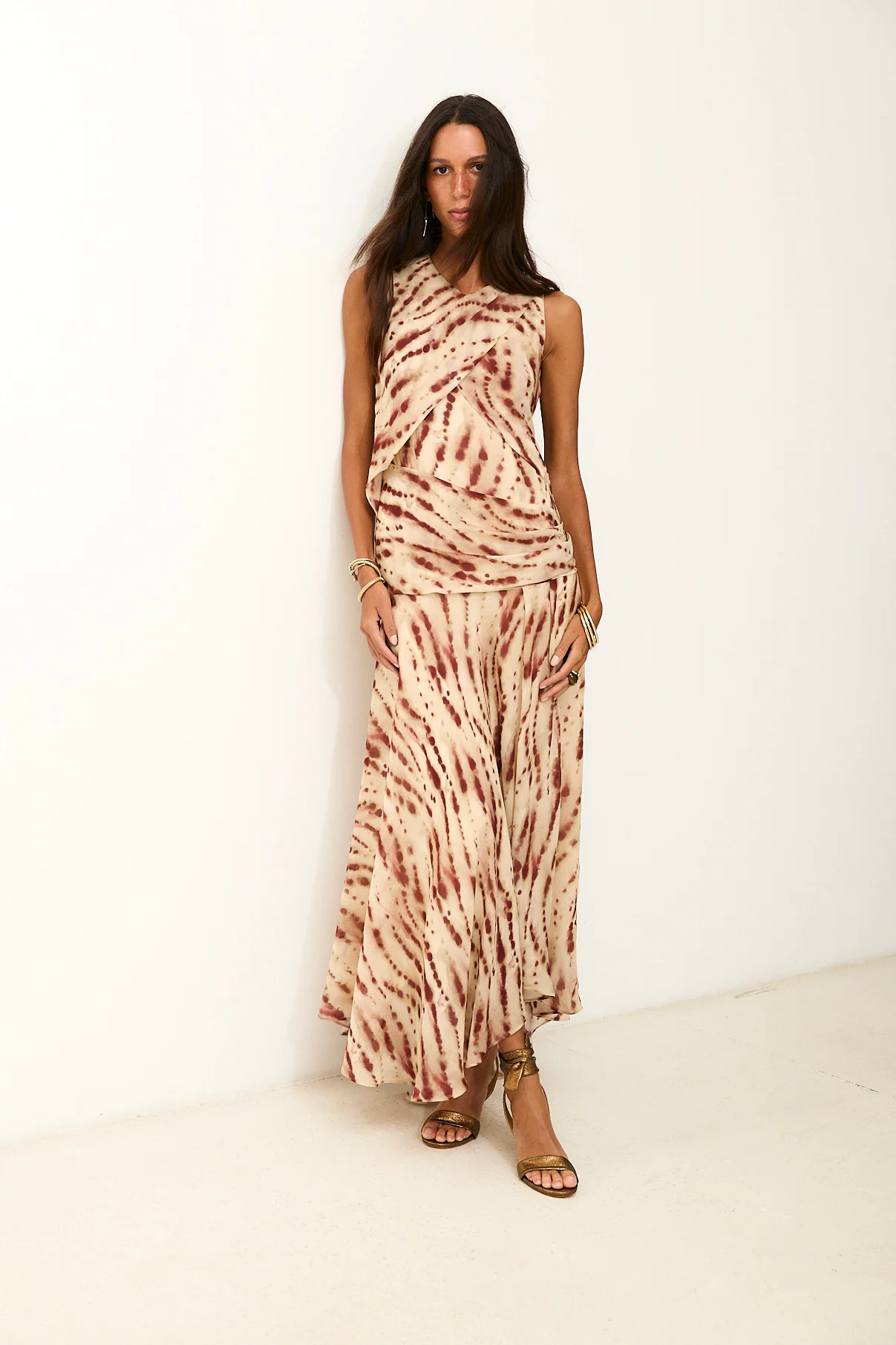 CAROLINA | Beige and Red Italian Fabric Dress - Image 4
