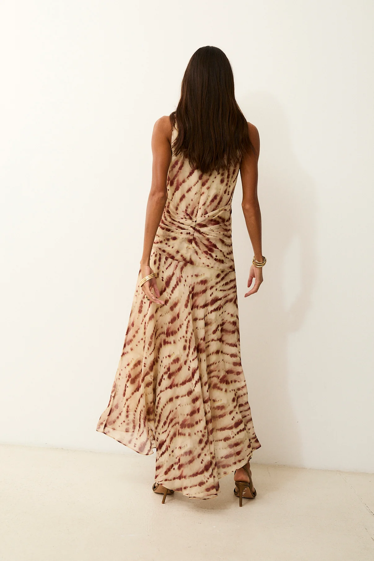 CAROLINA | Beige and Red Italian Fabric Dress - Image 5