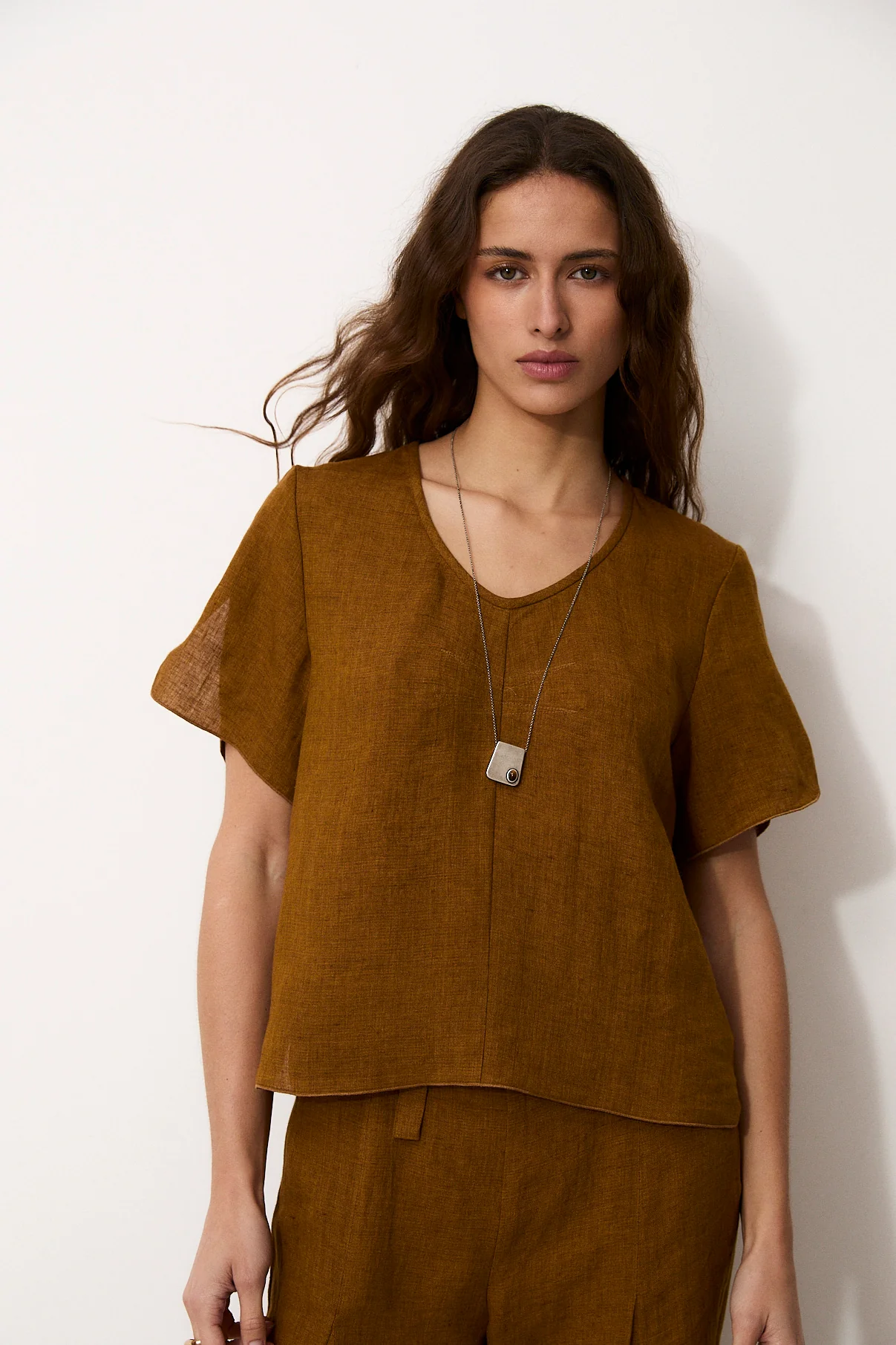 CAVERNI | 100% Linen camel Top - Image 2