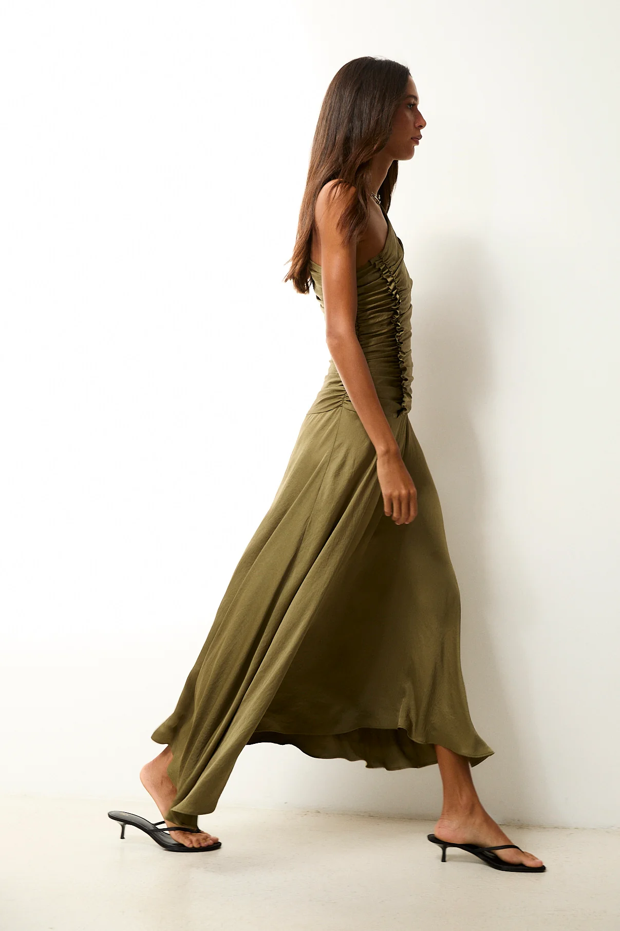 CELIA | One-Shoulder Khaki Midi Dress - Image 4
