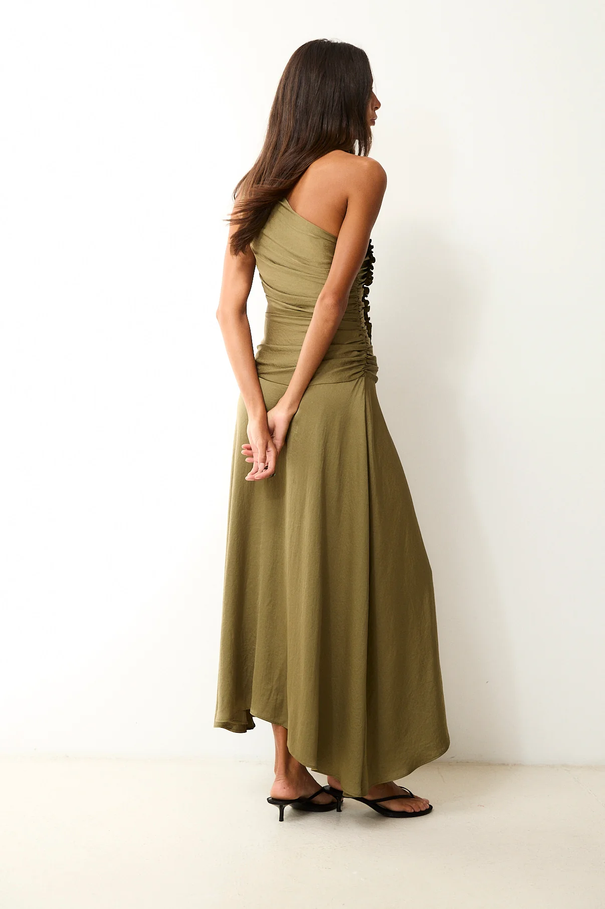 CELIA | One-Shoulder Khaki Midi Dress - Image 6