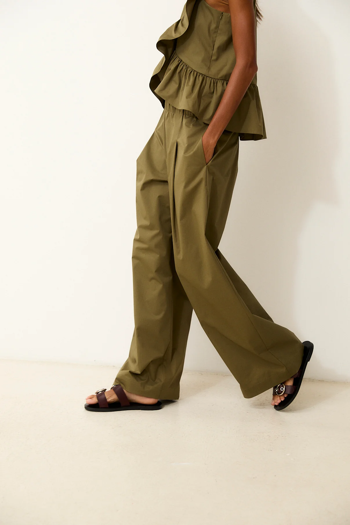 CELIA | Khaki Poplin Trousers - Image 3