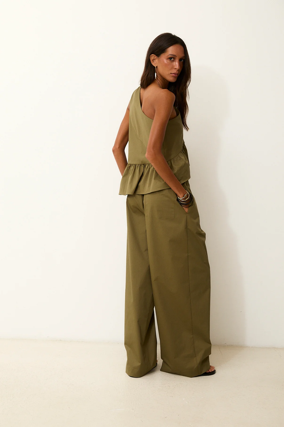 CELIA | Khaki Poplin Trousers - Image 4