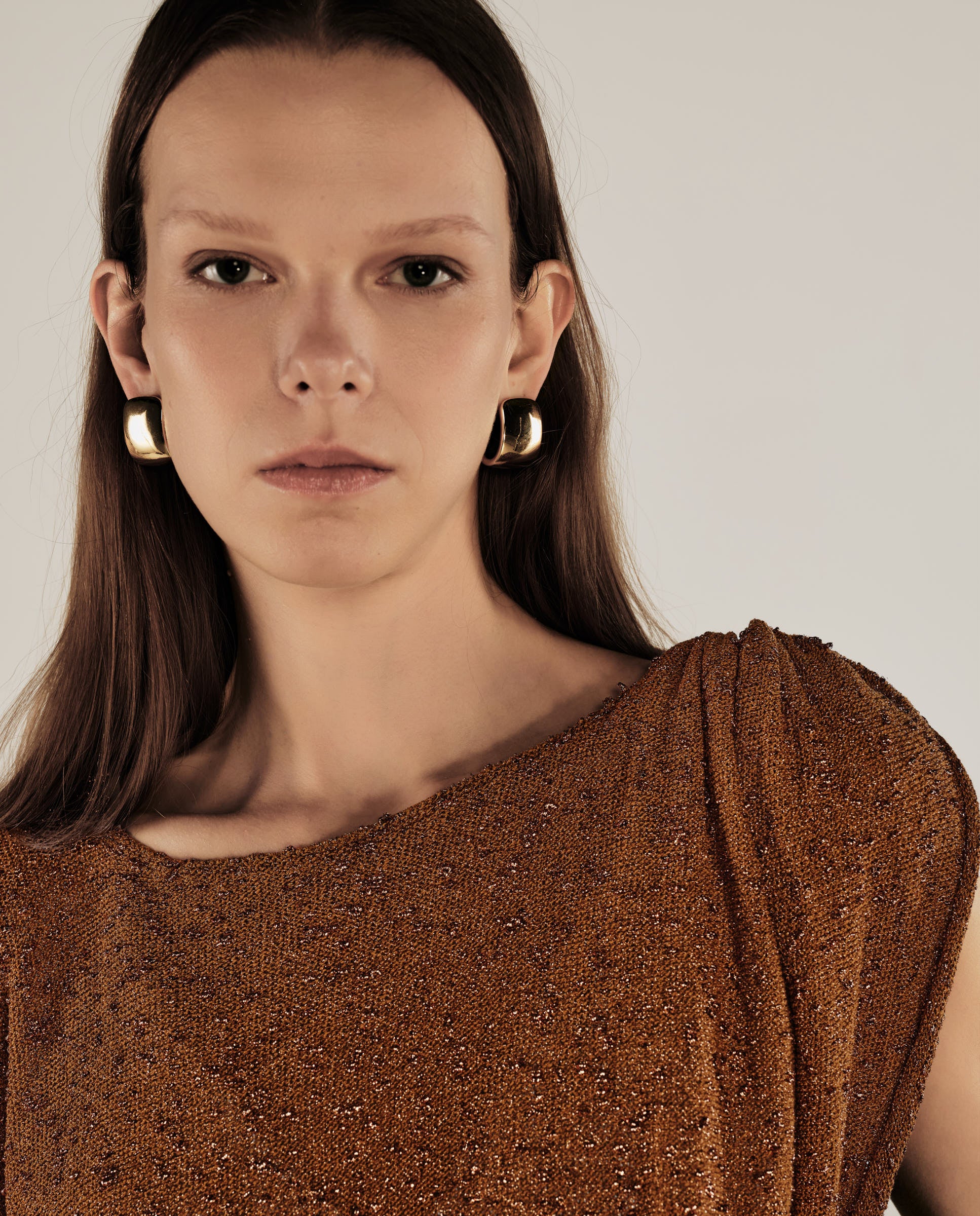 CLIVIA | Metallic Ochre Asymmetric Knitted Cape - Image 3