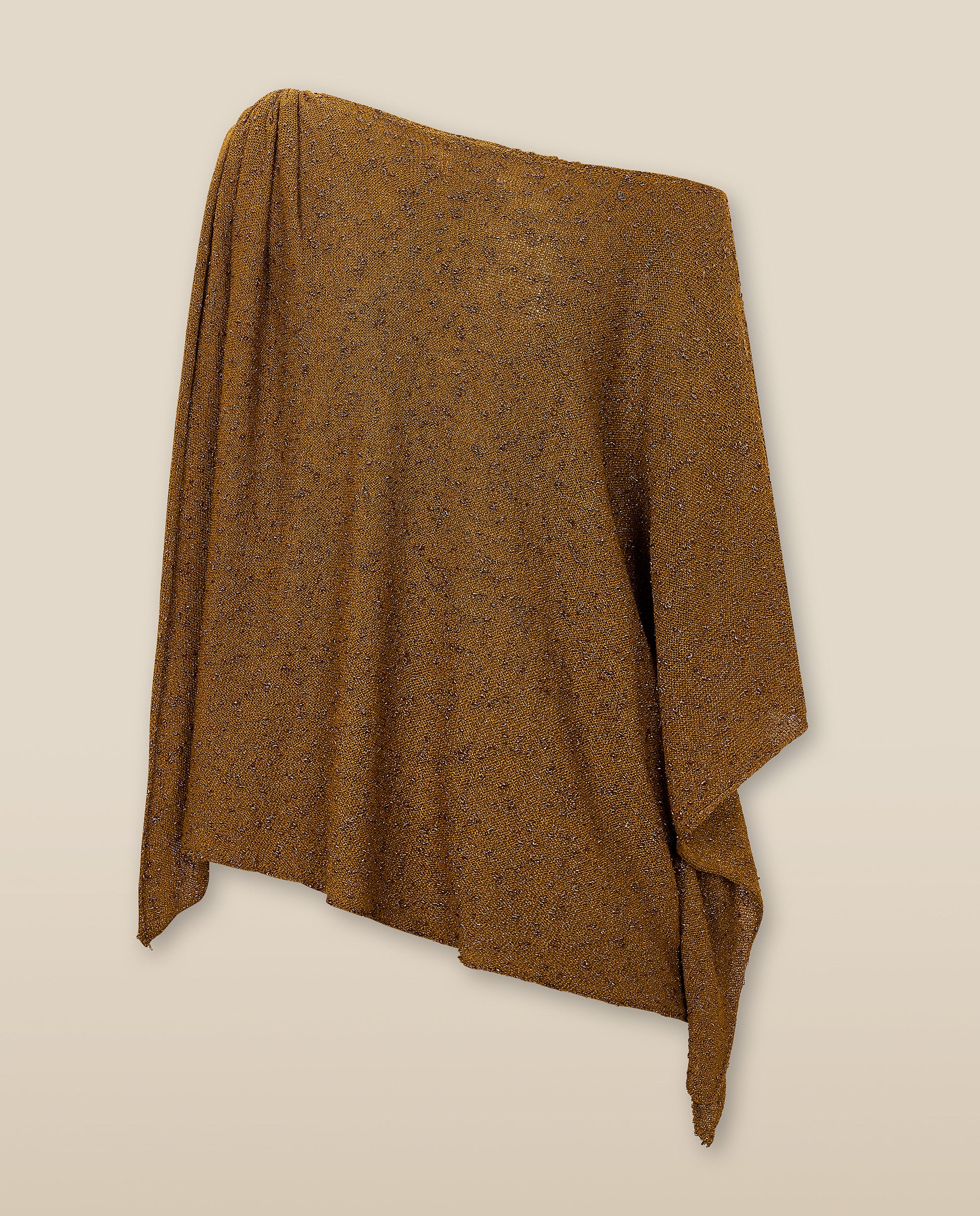 CLIVIA | Metallic Ochre Asymmetric Knitted Cape - Image 5