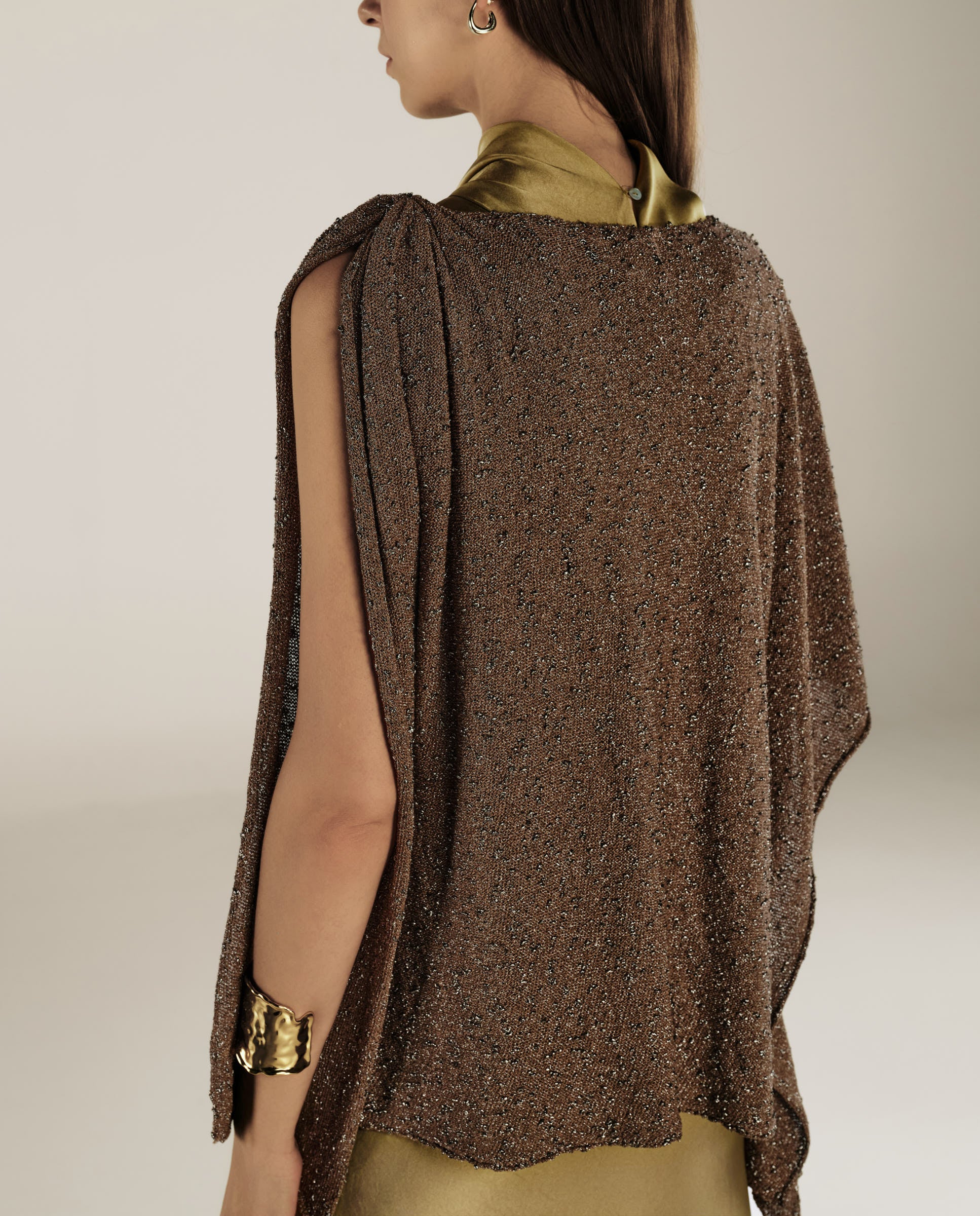 CLIVIA | Metallic Silver Asymmetric Knitted Cape - Image 3