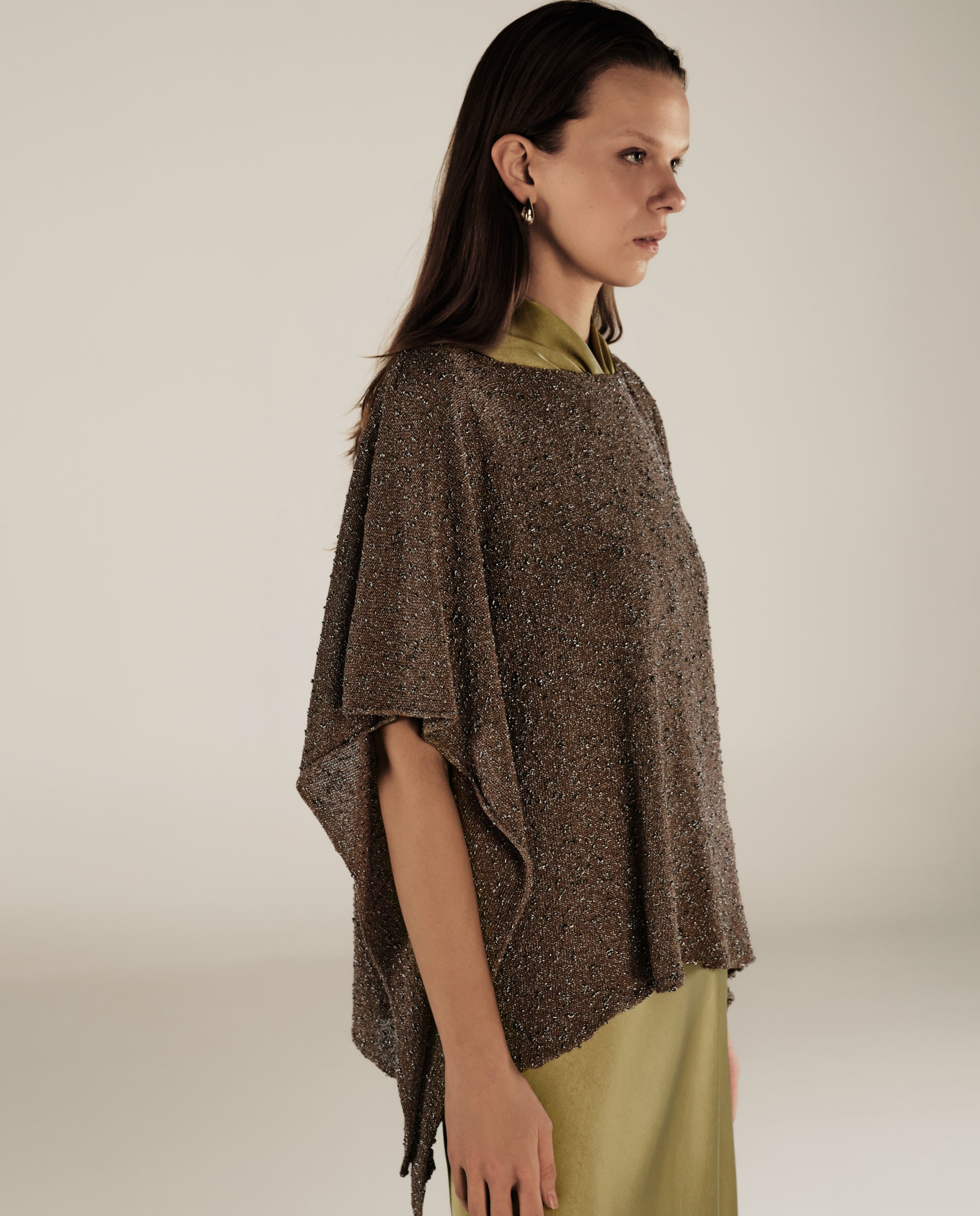 CLIVIA | Metallic Silver Asymmetric Knitted Cape - Image 4