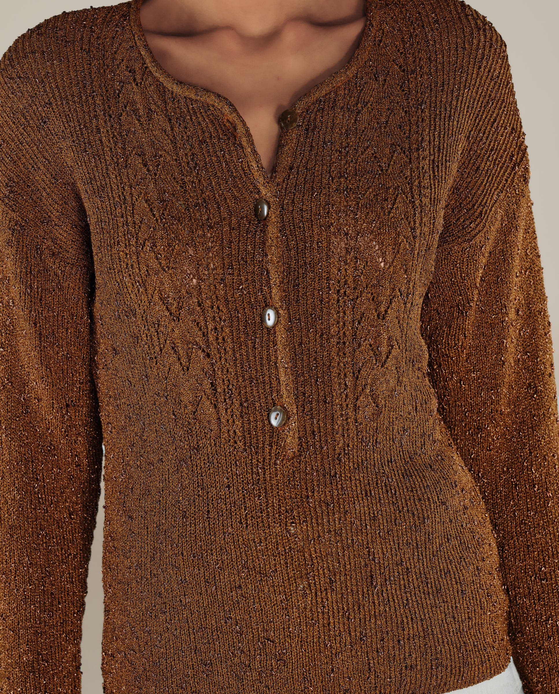CLIVIA | Ochre Sparkle Button Sweater - Image 3